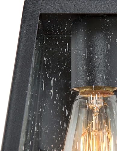 Miniatura 7 de Luces negras para porche al aire libre, luces de pared trapezoidales de granja para exteriores, lámpara exterior con vidrio sembrado, moderna,