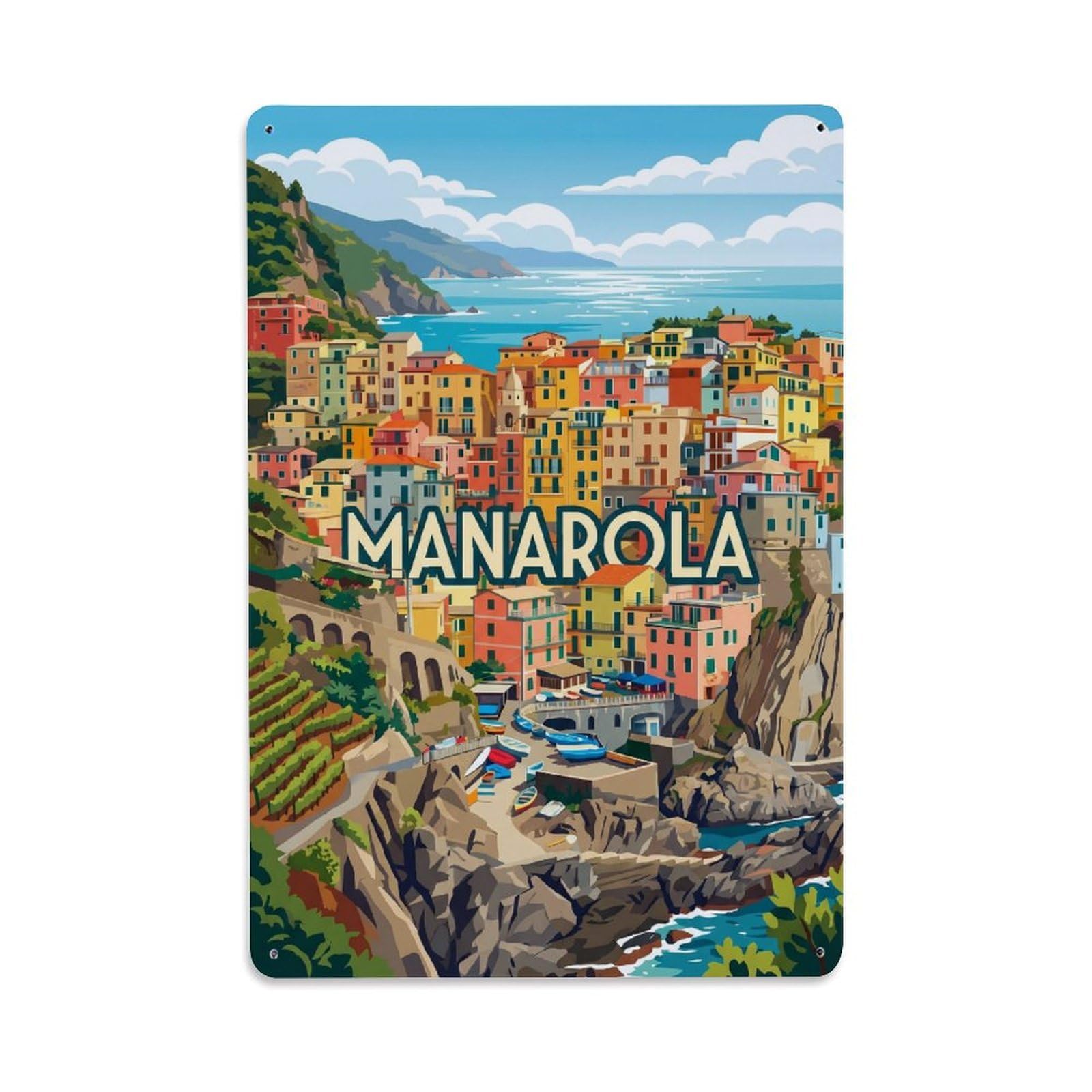 Huiyhb 8X12inch(20X30cm) Vintage Travel Manarola Italy Depth Metal Tin Sign