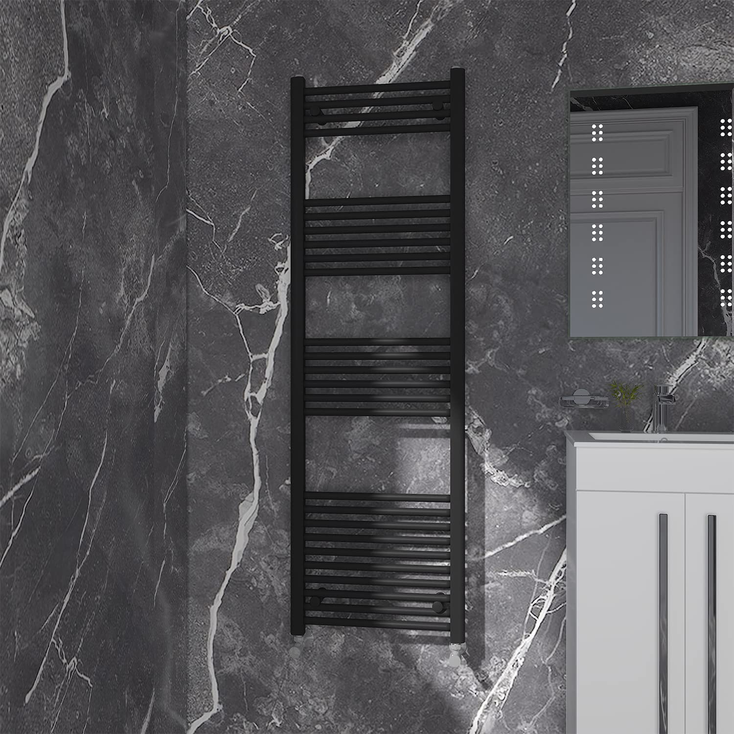 NRG Black Straight Central Heating Towel Rail Bathroom Heated Rad Radiators Ladder Warmer - 1600×500mm