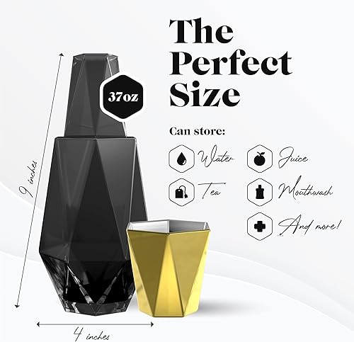 Miniatura 5 de American Atelier Juego de jarra y taza de noche geométrica moderna de 37 onzas, jarra de vidrio de 9 pulgadas con tapa y taza a juego, vasos