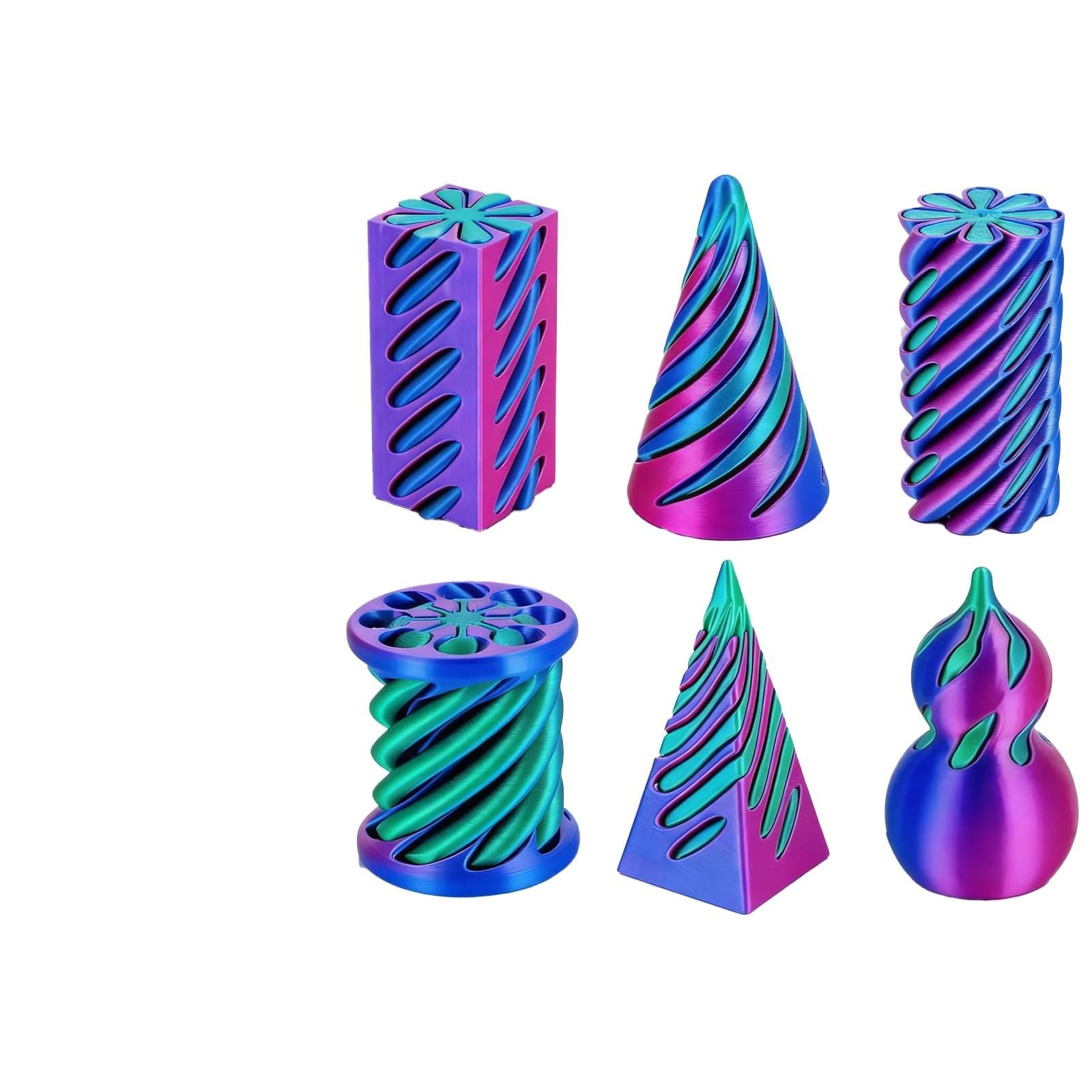 6 Pcs 3D Printed Fidget Toys Set, Assorted Spiral Cone Impossible Pyramid Sculpture, Sensory Stress Relief Desk Toy, Mini Office Desktop Decor, Fun Focus Fidgets for Kids Adults, Gift