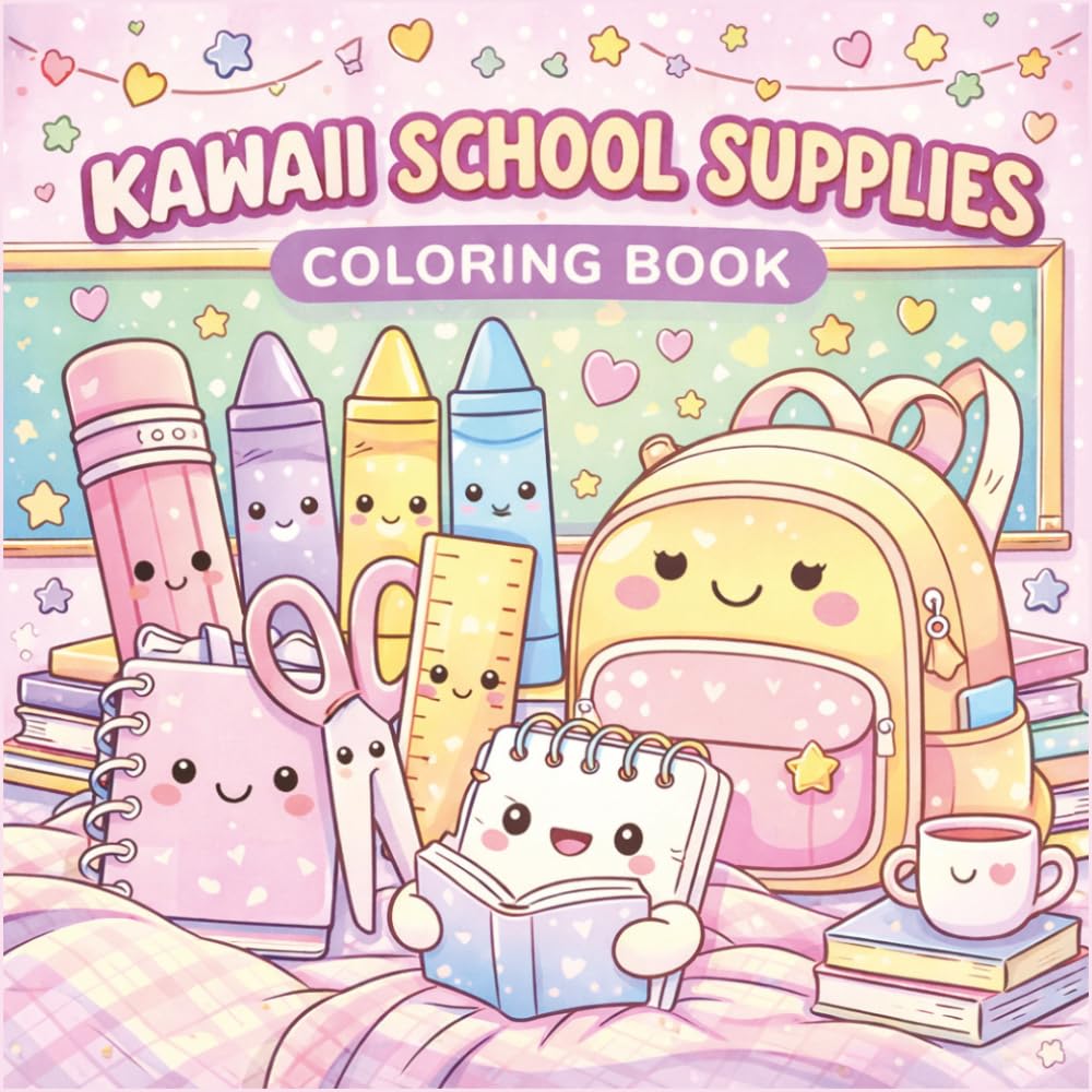Cute Kawaii School Coloring Book for Kids: Fun Back-to-School Coloring Pages with Adorable Classroom Objects (The Cozy Calm Coloring Collection)