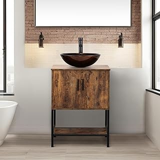 UEV 24" Antique Bathroom Vanity, Dark Brown Bathroom Vanity Set with Sink Combo, Iron Wood Bathroom Cabinet with Adjustable Water Temperature Faucet (A09)