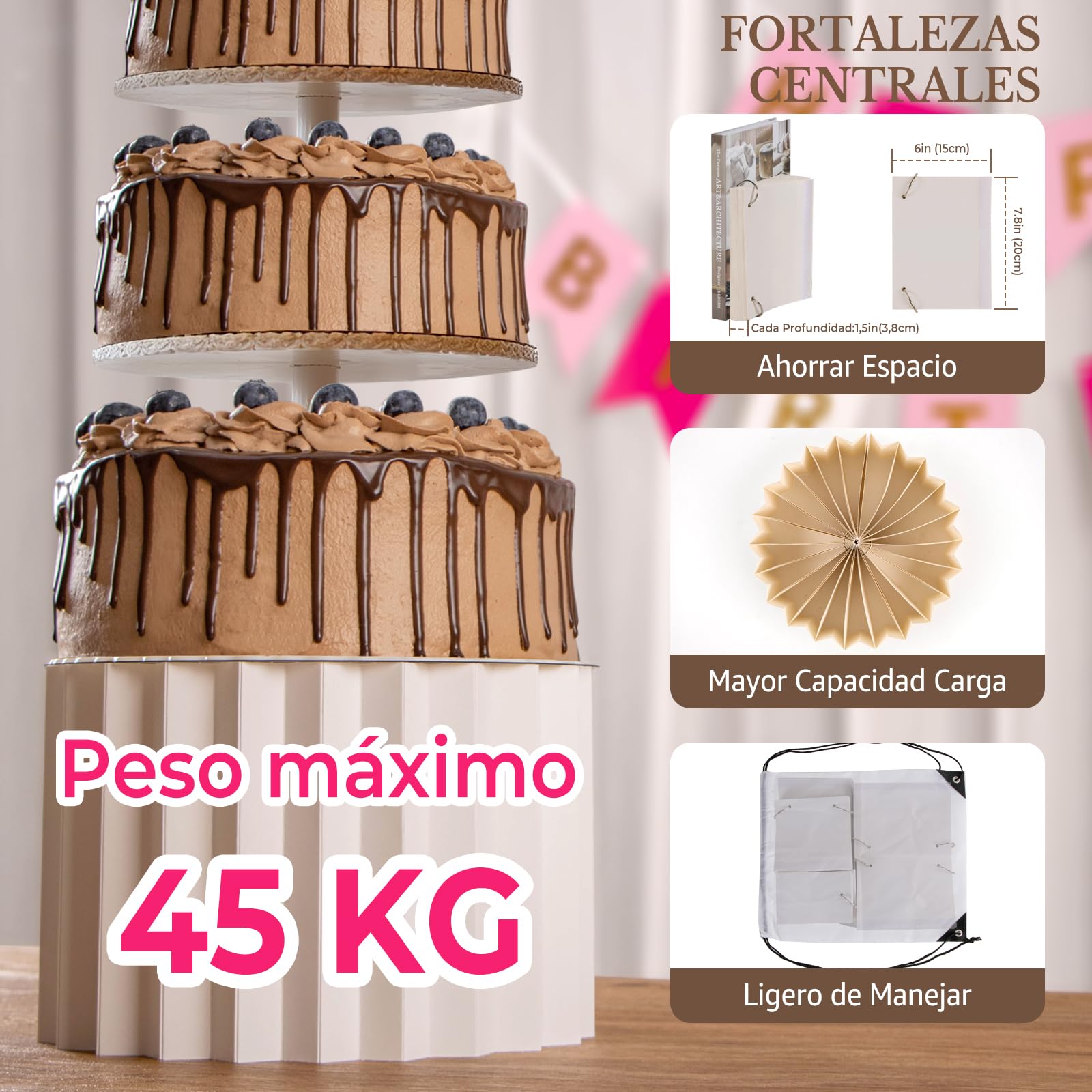 PUERSI Pack de 6 Elevadores de Buffet, Soporte de Pastelería Decorativos | Plegables, Apto para Exhibición Alimentos para Fiestas, Compatible con Bases Acrílico y Cartón - Blanco