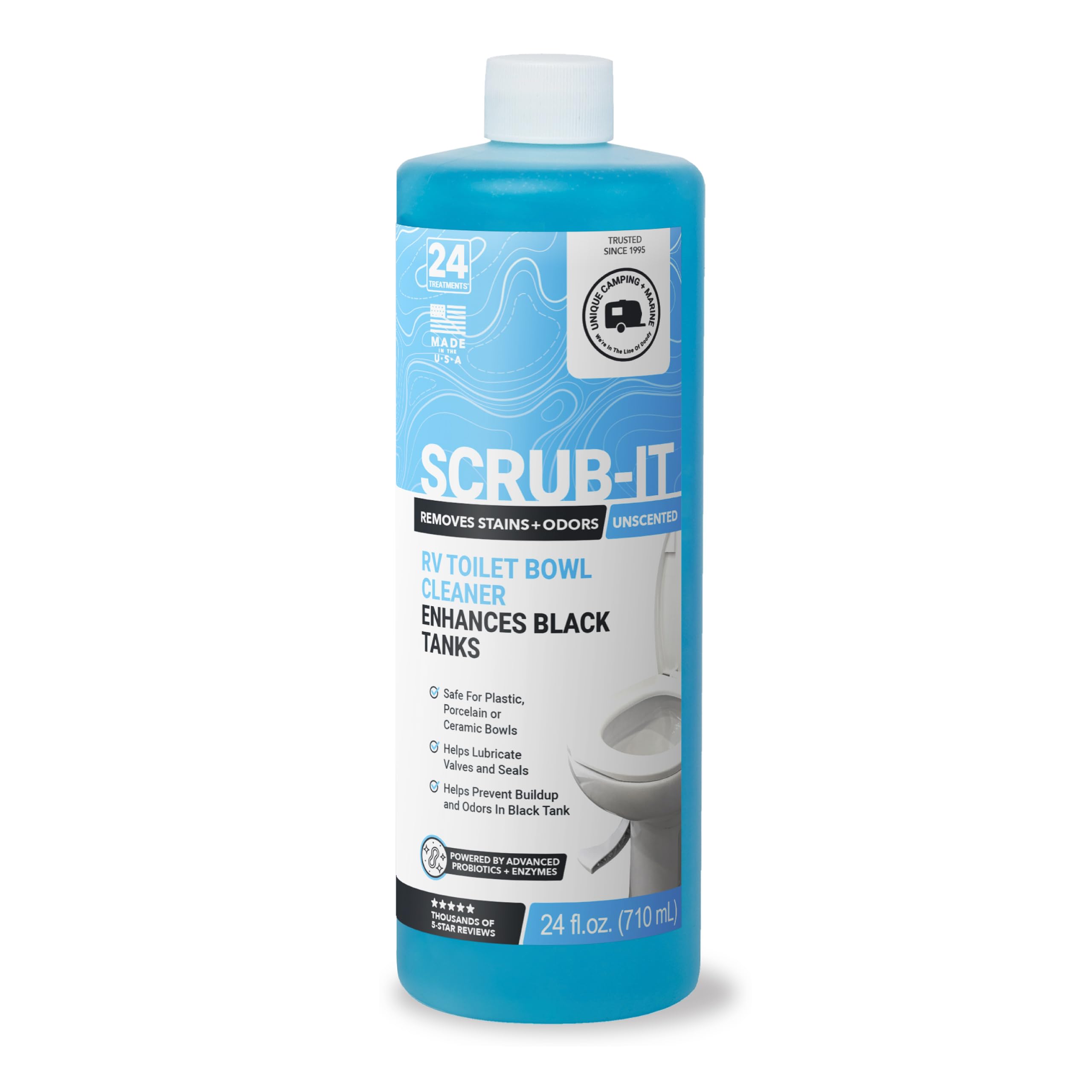Unique Scrub-It RV Toilet Bowl Cleaner Liquid - Helps Remove Stink, Stains and Debris - Safe on All Toilet Types (24 oz)
