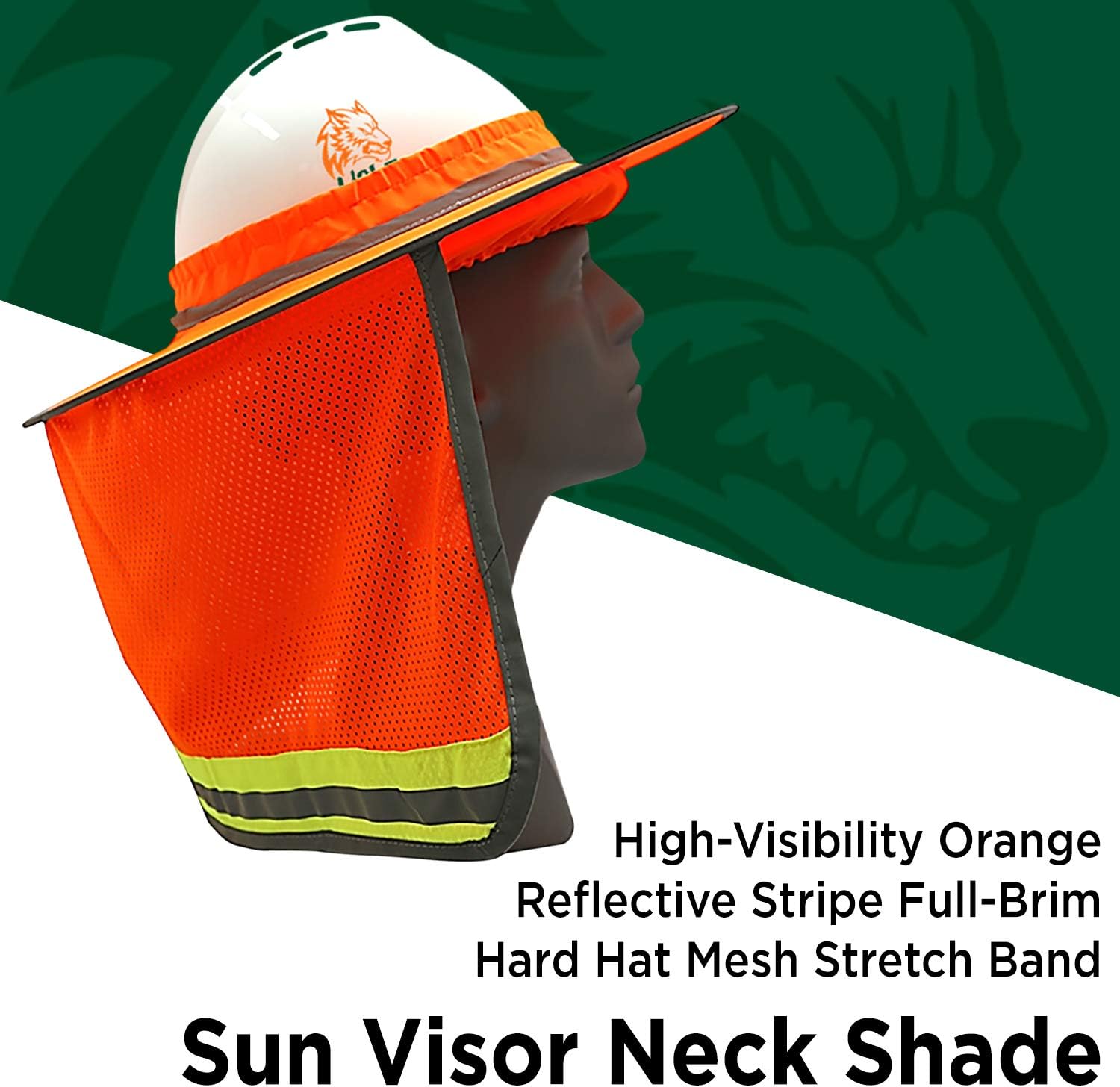 Wolf High-Visibility Orange Reflective Full-Brim Hard Hat Mesh Sun Visor Neck Shade