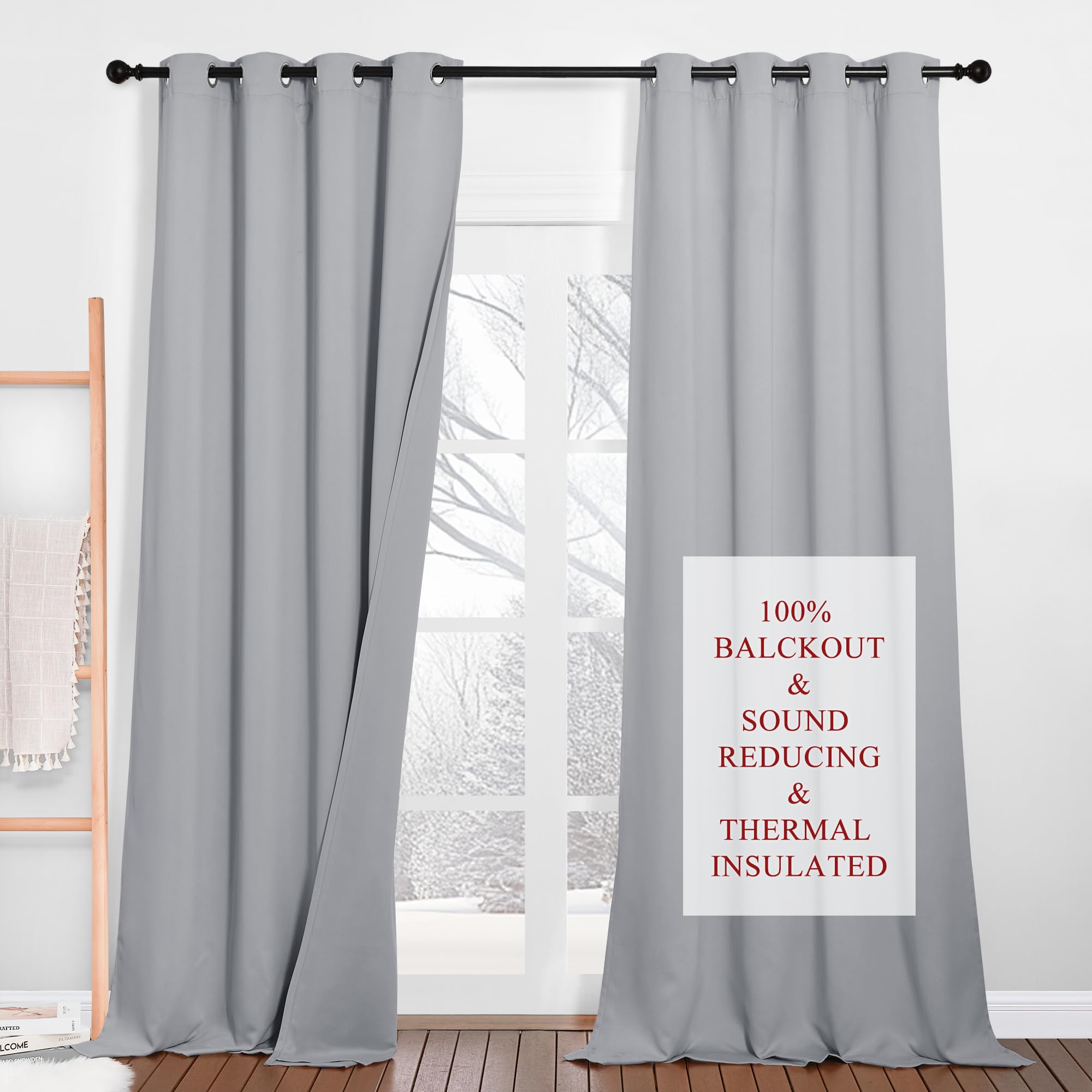 PONY DANCE Cortina Aislamiento Acustico Opacas 2 Piezas Cortinas Termicas Aislantes Frio y Calor con Ojales Cortinas Dormitorio Matrimonio, 132x240 CM, Gris Claro