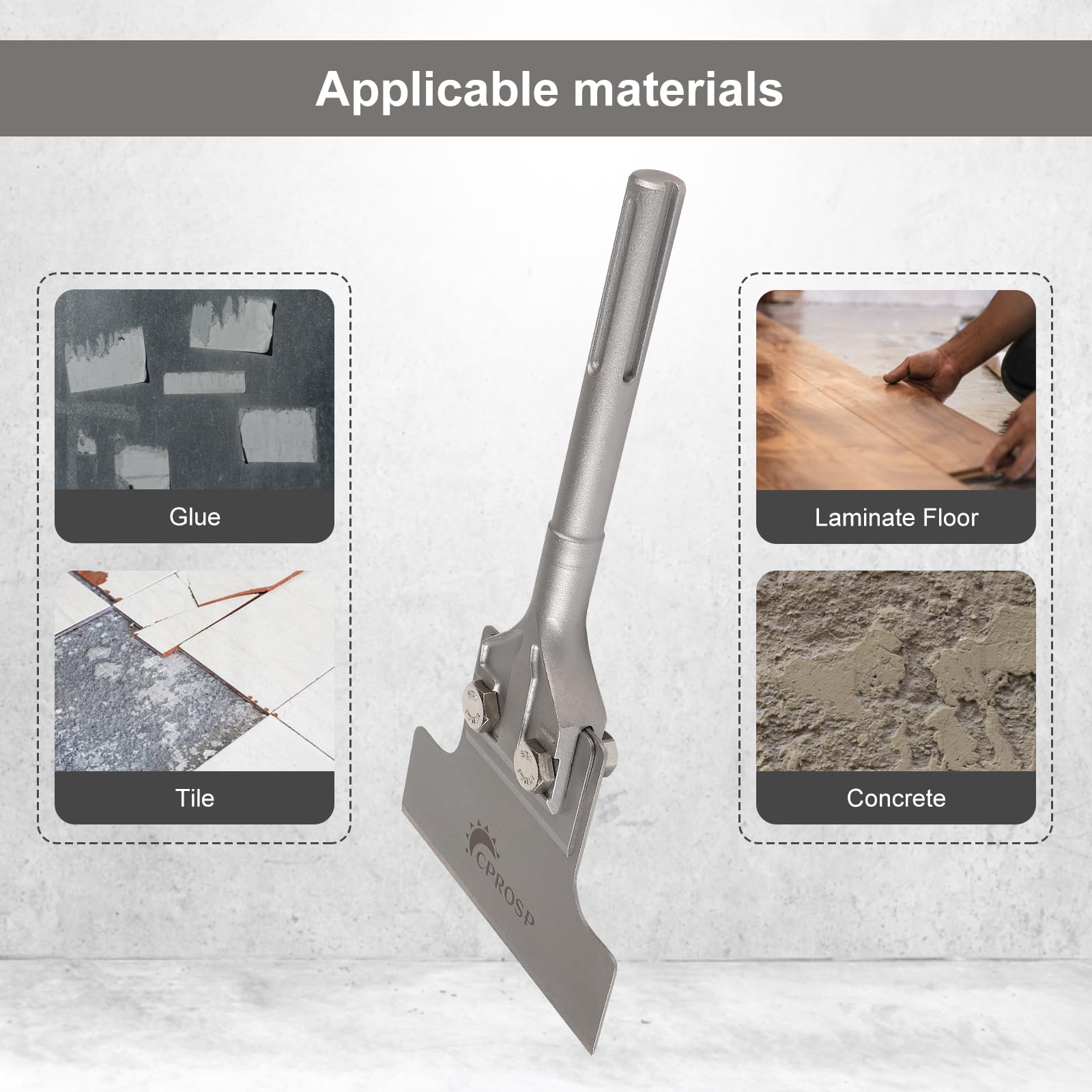 CPROSP Burin à mastic SDS MAX 300 x 150 mm - Grattoir à sol haute performance - Burin plat - Pour extraire la colle de sol, tapis, linoléum, carrelage, peinture