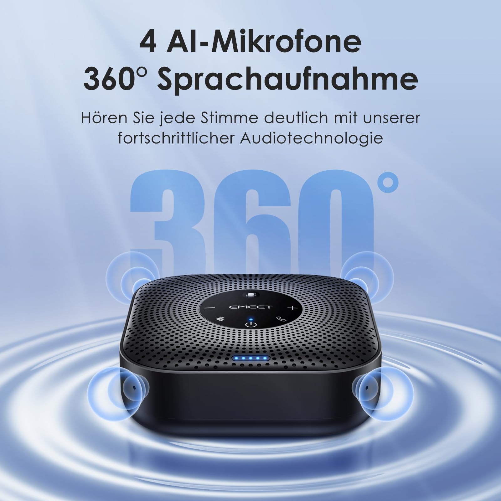 EMEET Konferenzlautsprecher M0 Plus,4 AI Mikrofon Arrays für 360° Raumabdeckung,PC Freisprecheinrichtung für 8-16 Personen,Rauschunterdrückung,Plug & Play, für Teams, VoIP-Kommunikation PC usw.