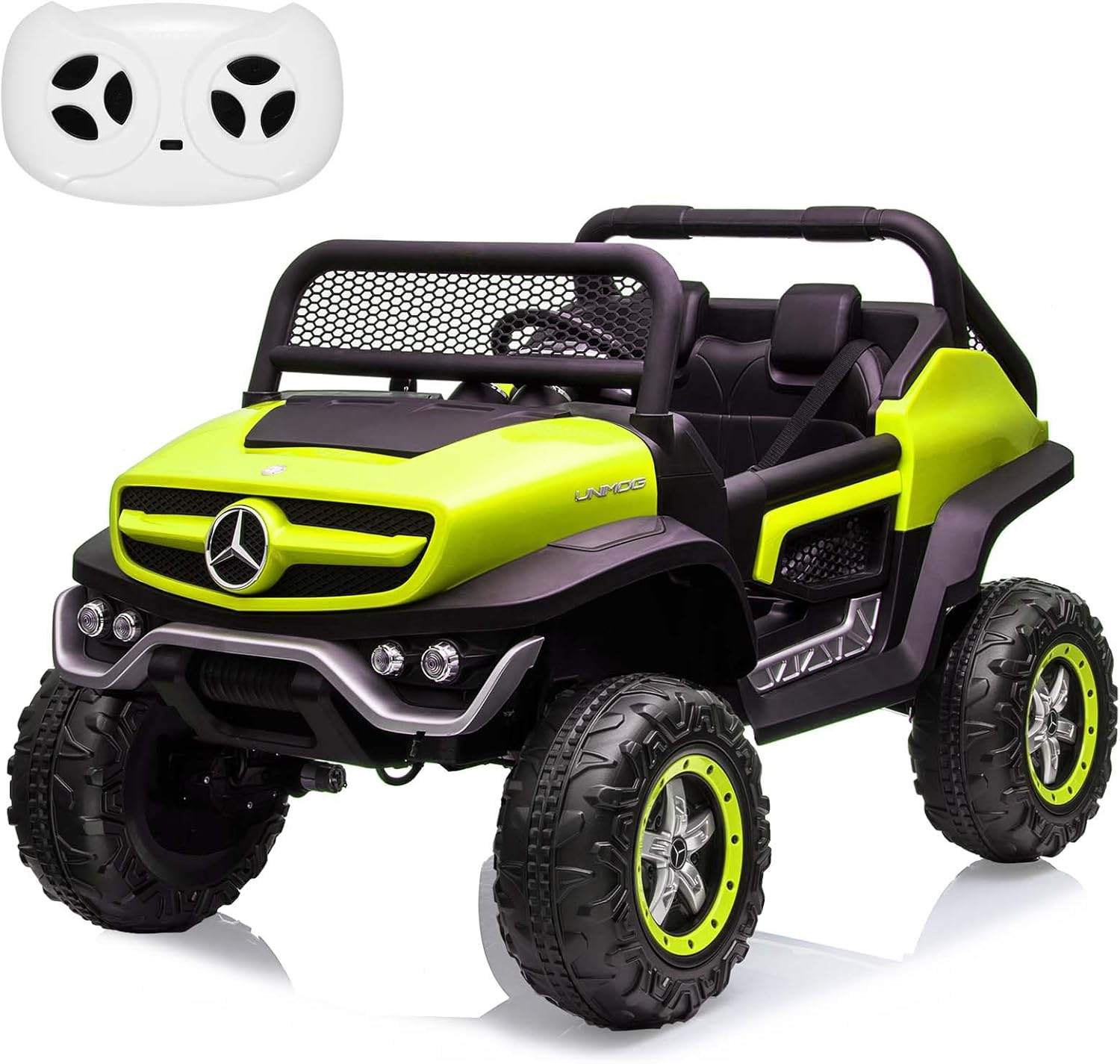 2 Seater Kids Ride On Truck 24V Ride On Toy Licensed Mercedes Benz Battery Powered Electric Vehicle for Toddles With Remote Control, Battery Display, Trunk, Spring Suspension, Led Lights, Music, Green