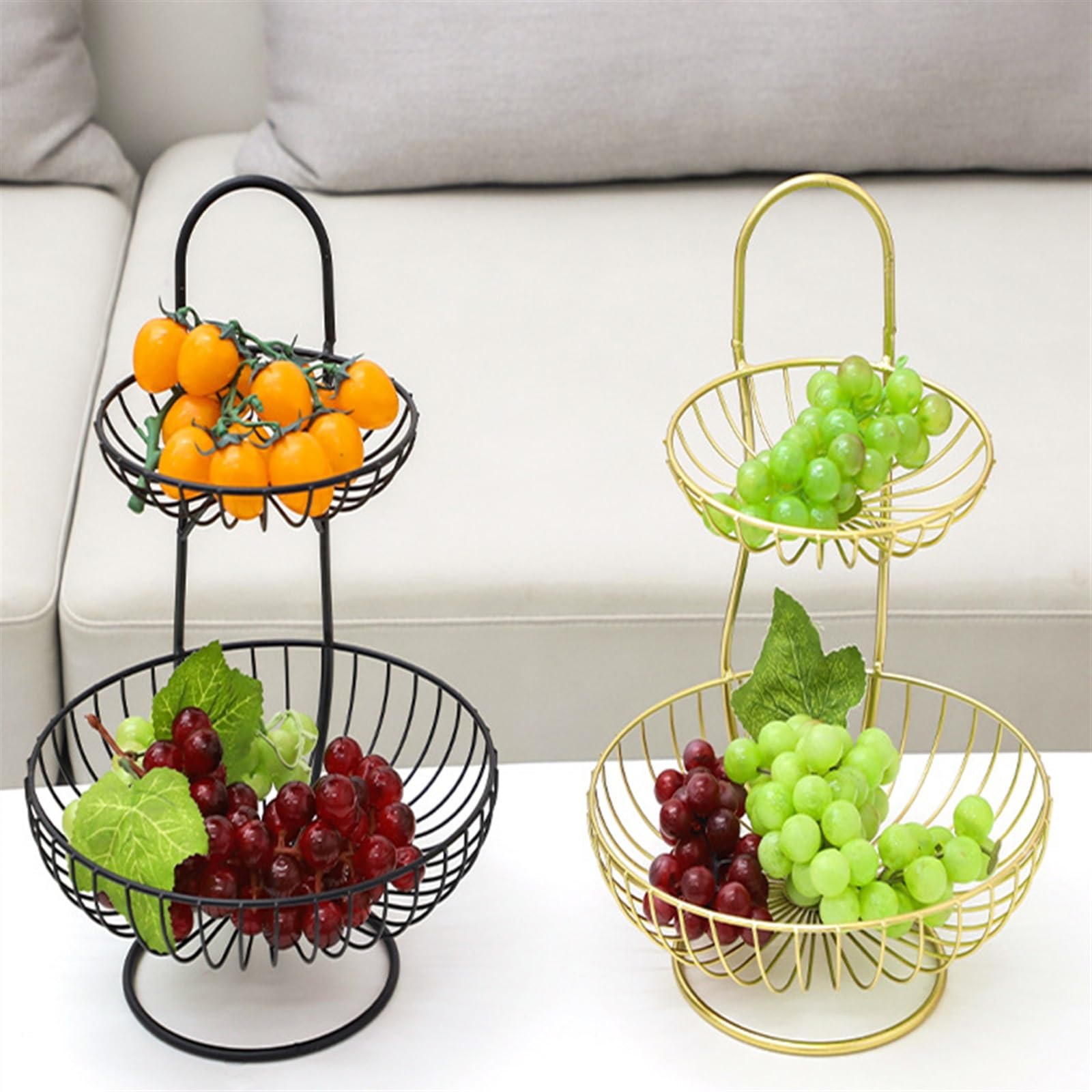 Cesta de frutas Cesta de fruta de Metal de 2 niveles, marco de hierro de acero inoxidable, cesta de fruta, cesta for el hogar, estante for cuencos, almacenamiento de verduras, organizador de cocina Cu