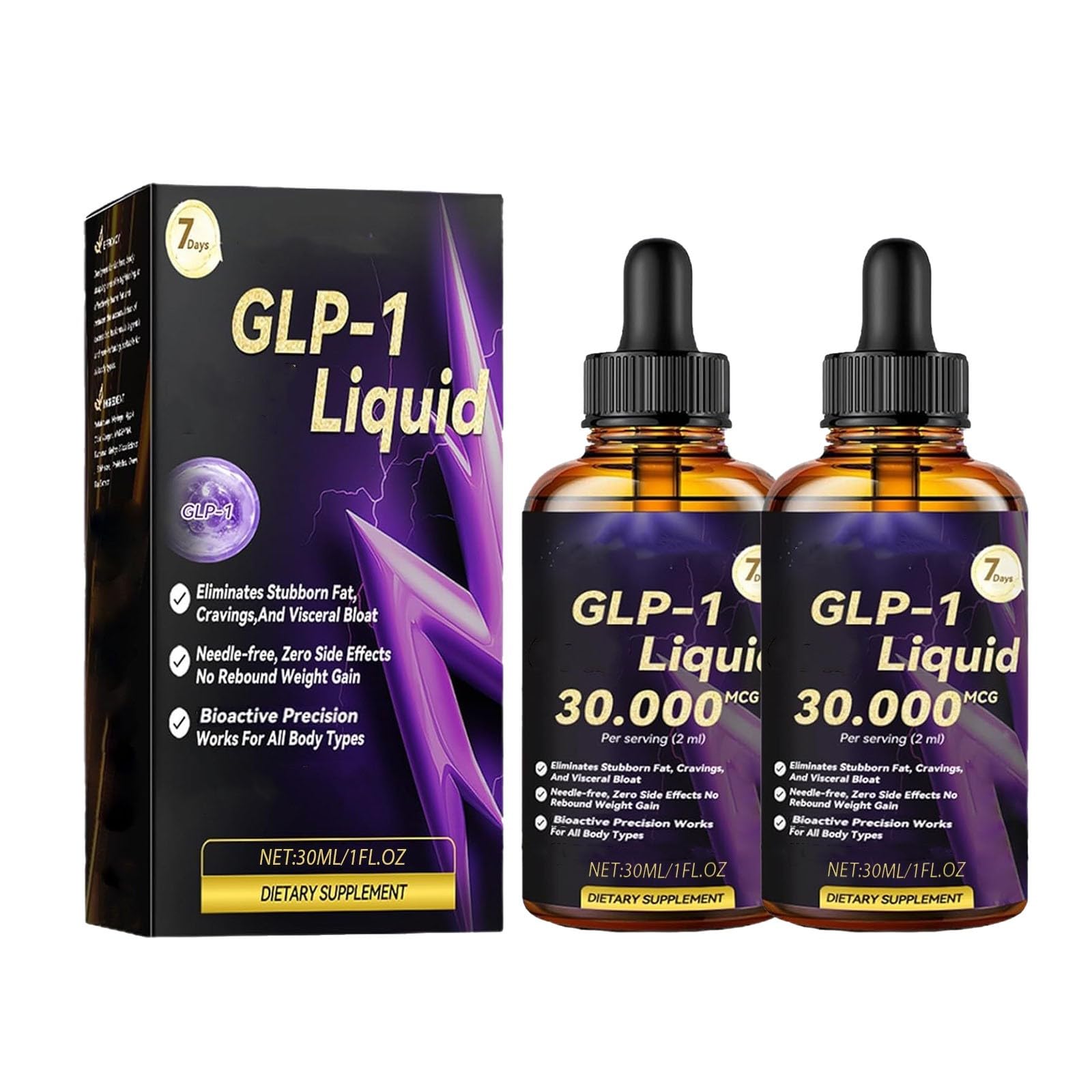 Dormorna GLP-1 Liquid Slimming Drops Easy Weight Loss Plasticity Supplement Peptide Complex Serums Natural Plant Extract Concentrate Peptides Complex Serums Drops for Women and Men Unisex 30ML(2PCS)