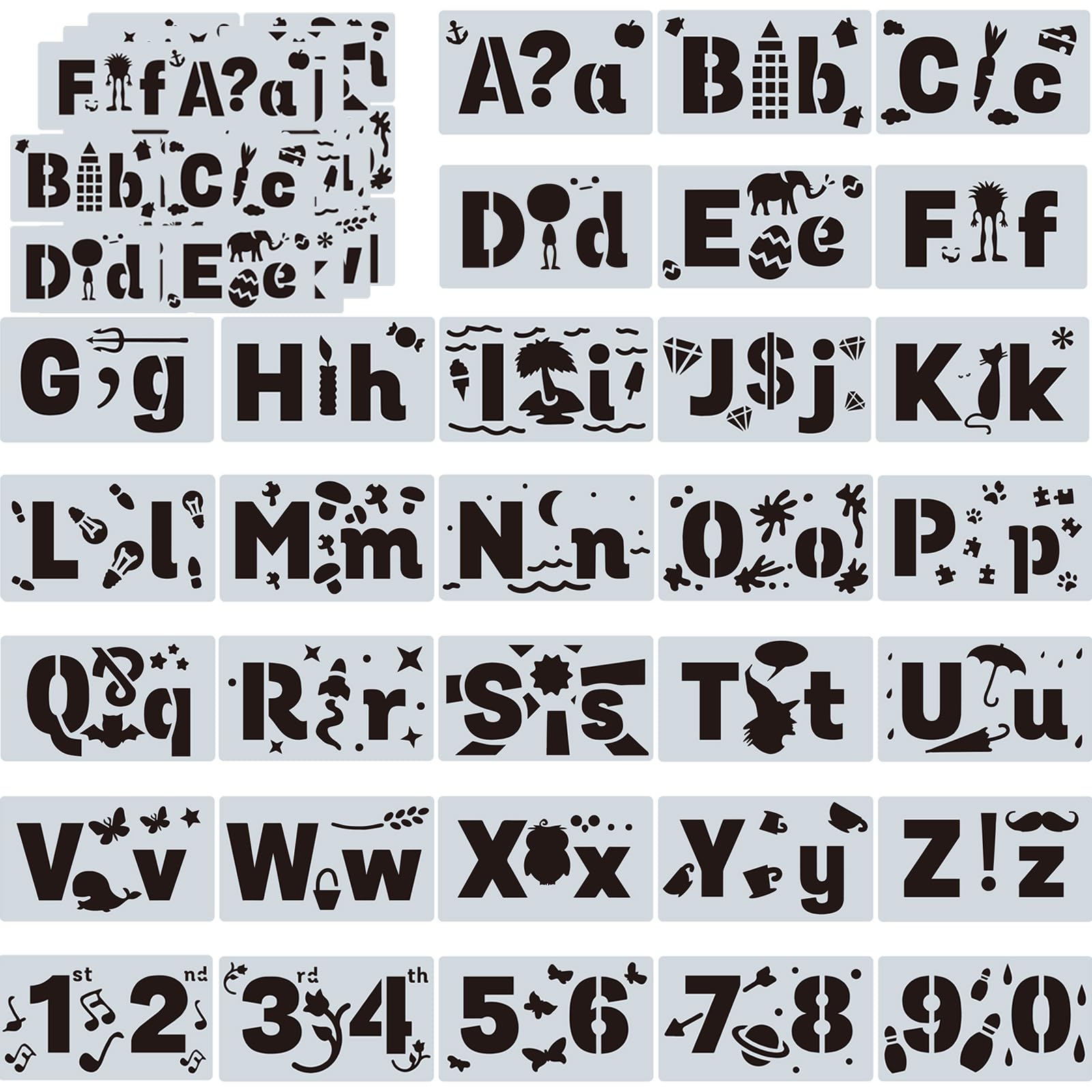 31PCS Alphabet Letter Stencils for Painting 2.5 Inch Letter and Number Stencil Templates with Signs for Painting on Wood Reusable Plastic Stencils for