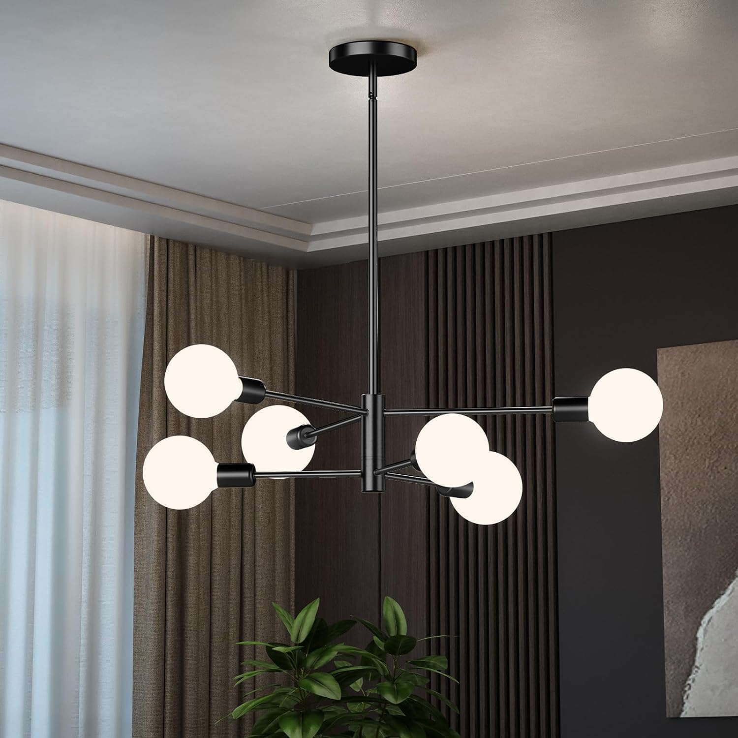 Home Decor 6-Light Black Modern Sputnik Chandelier, E27 Base Branch Adjustable,Mid Century Chandelier Pendant Light for Dining Room Hallway Bedroom Foyer... 1
