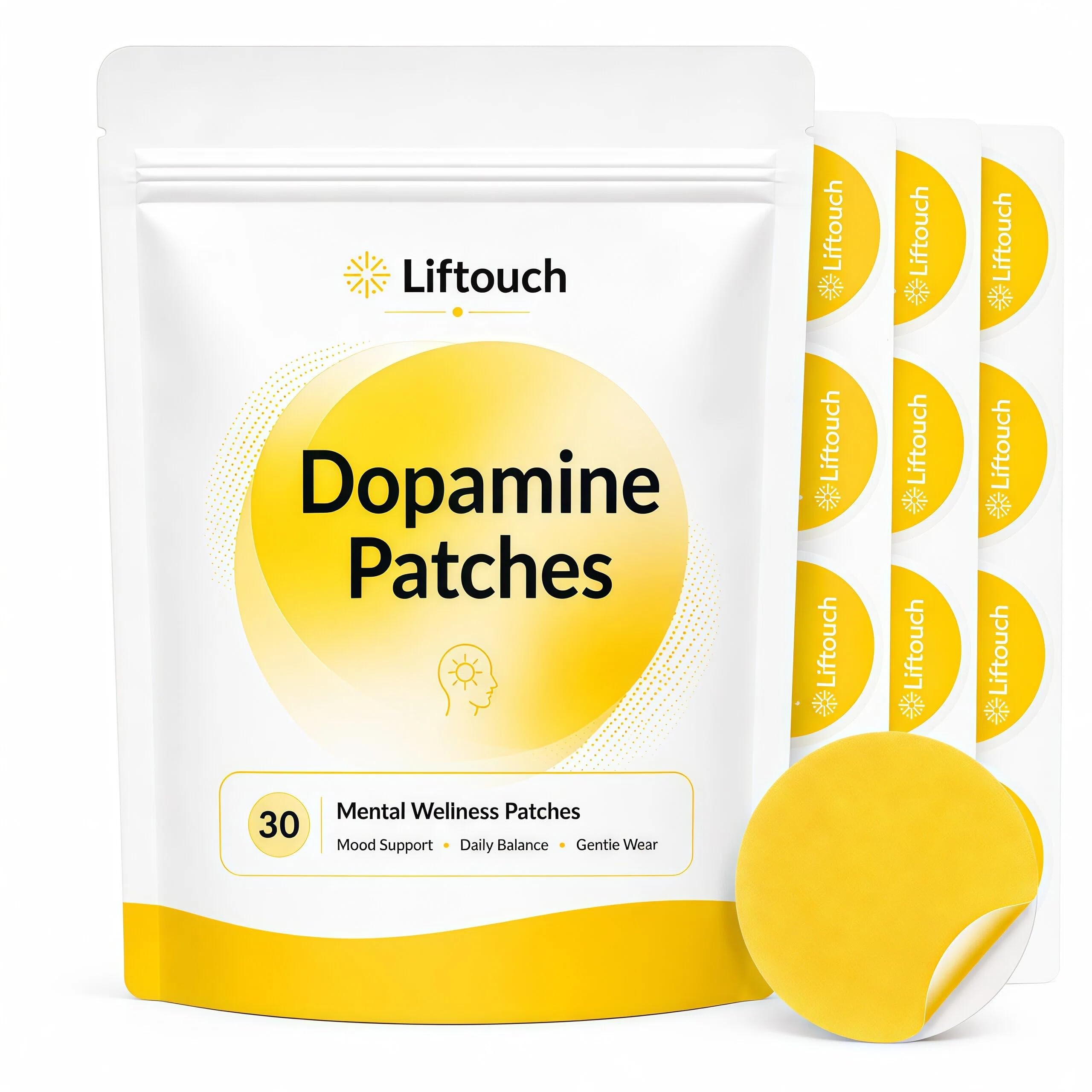 Dopamine Patches for Concentration, Positivity & Motivation – Natural Mood Support Patches to Help Balance Dopamine & Serotonin and Maintain Emotional Stability Daily Yellow Round