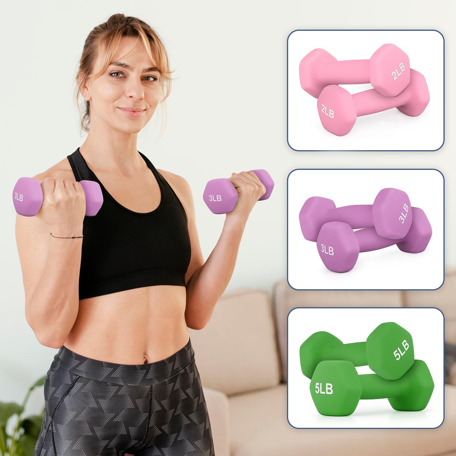 MADOG - Juego de mancuernas hexagonales con revestimiento de neopreno antideslizante para equipo de gimnasio en casa, entrenamiento, entrenamiento de fuerza