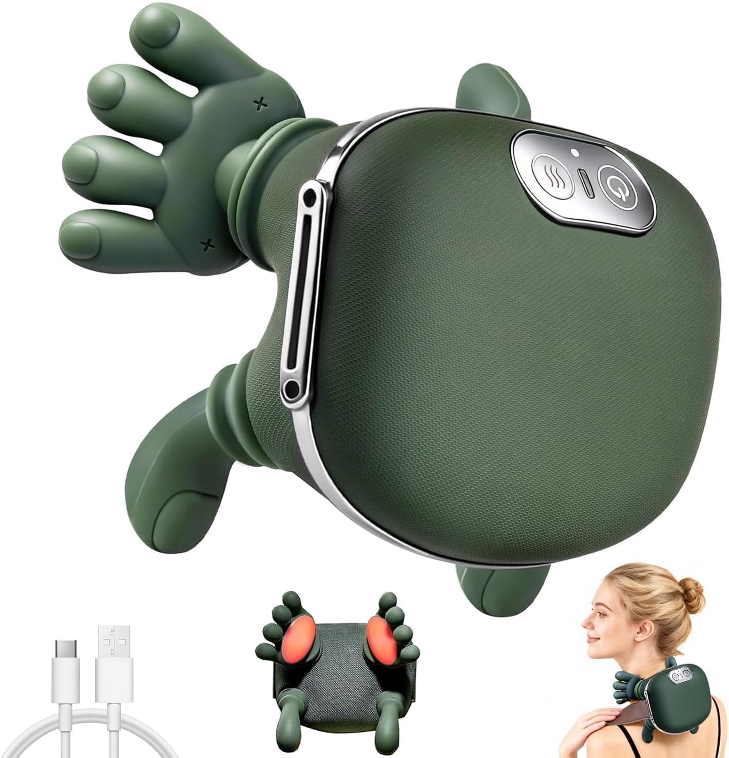 4D Bionische Hand Nackenmassagegerät, Massagegerät Nacken mit 3 Stufen und 2 Temperaturstufen Wärme für Rücken und Nacken, Tragbares Nacke-n und Schulter Shiatsu Massagegerät für Zuhause, Büro &amp; Reise