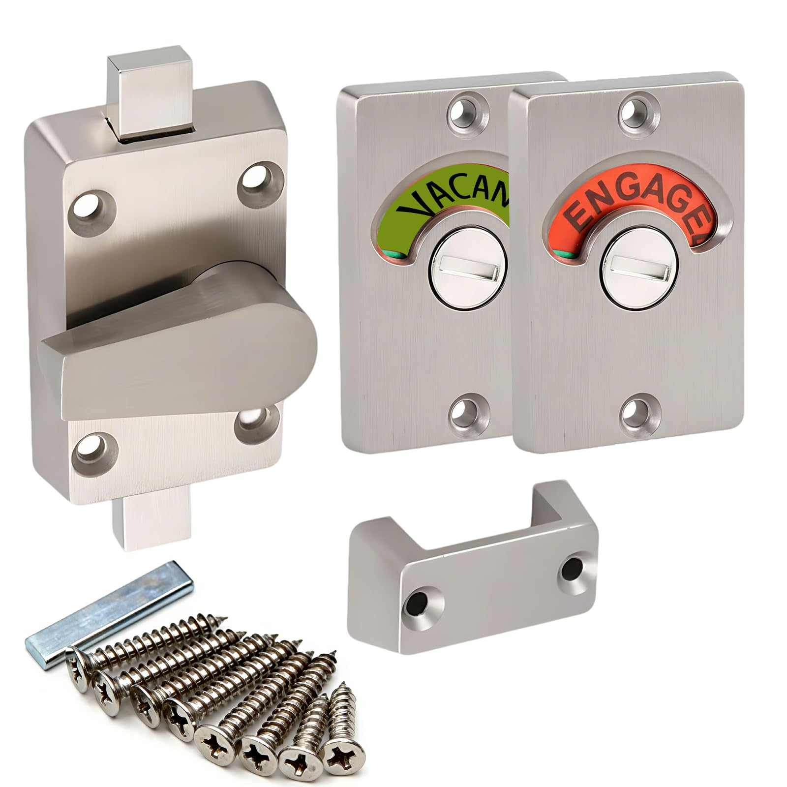 Chersun Silver Latch Indicating Lock, Bathroom Toilet Cubicle Locks, Privacy Partition Lock With Occupancy Indicator Vacant/Engaged, Durable Indicator Bolt Door Locks With Screws For Shower Restroom Wc