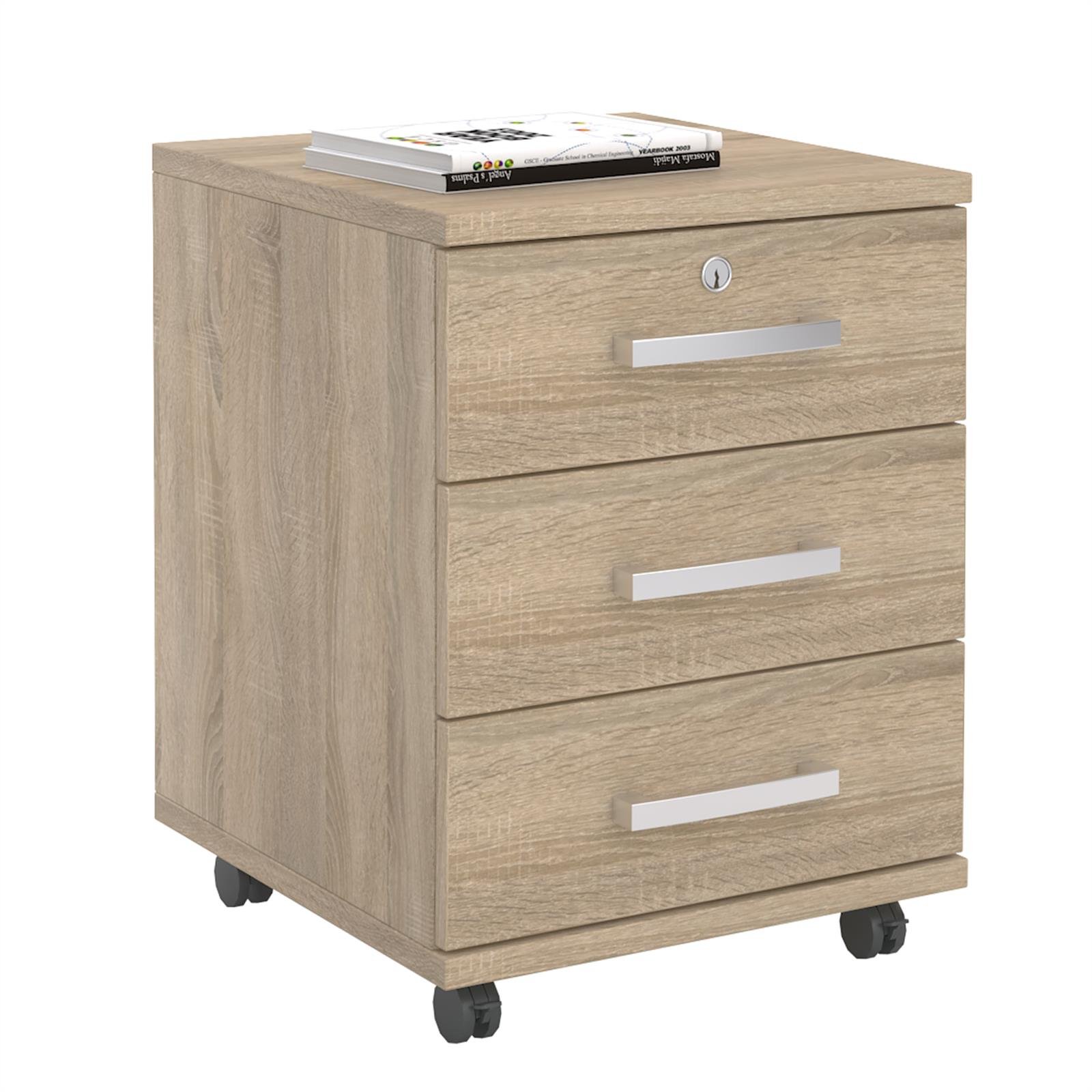 CARO-Möbel Rollcontainer Bürocontainer Büroschrank Vancouver, in Sonoma Eiche, abschließbar mit 3 Schubladen, 44 x 58 x 45 cm