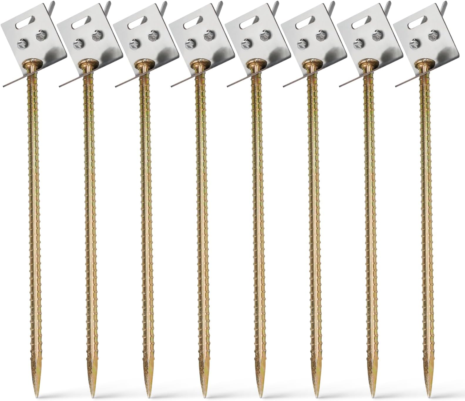 8 Pcs Ground Anchors Heavy Duty 16" Ground Anchors Screw in Nail Stake with Stainless Brackets Earth Anchors for Sheds,Tent Swing Ropes Tie Down