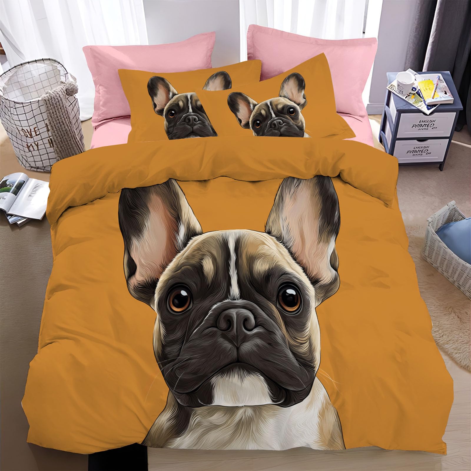 Ensemble de literie bouledogue français cadeau ado lit 2 places