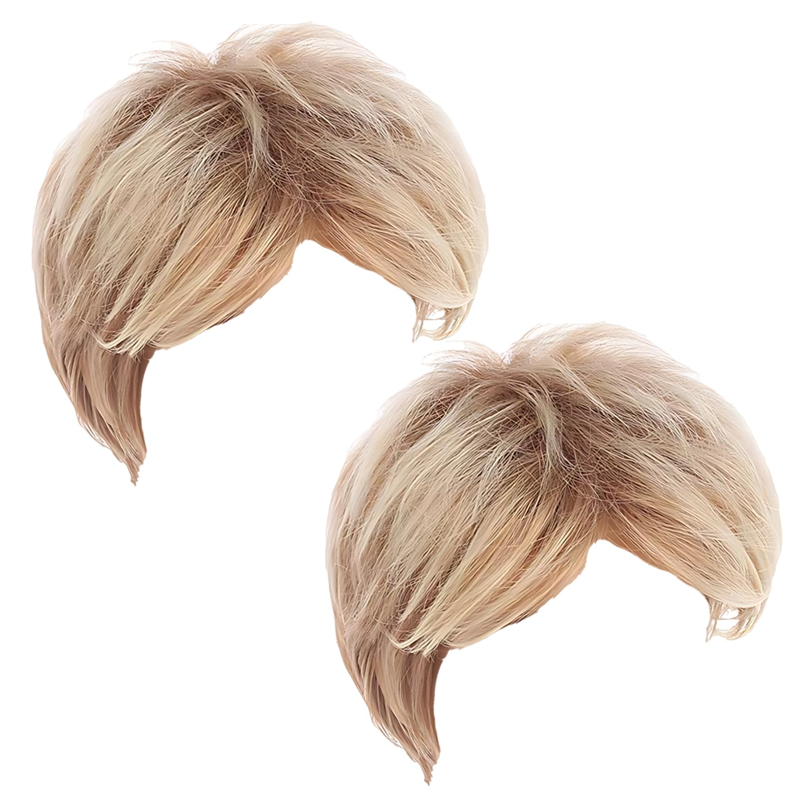 Lot de 2 perruques homme blond, cheveux synthétiques courts 4 in / 10,2 cm, remplacement capillaire brun doré, perruque cheveux Halloween