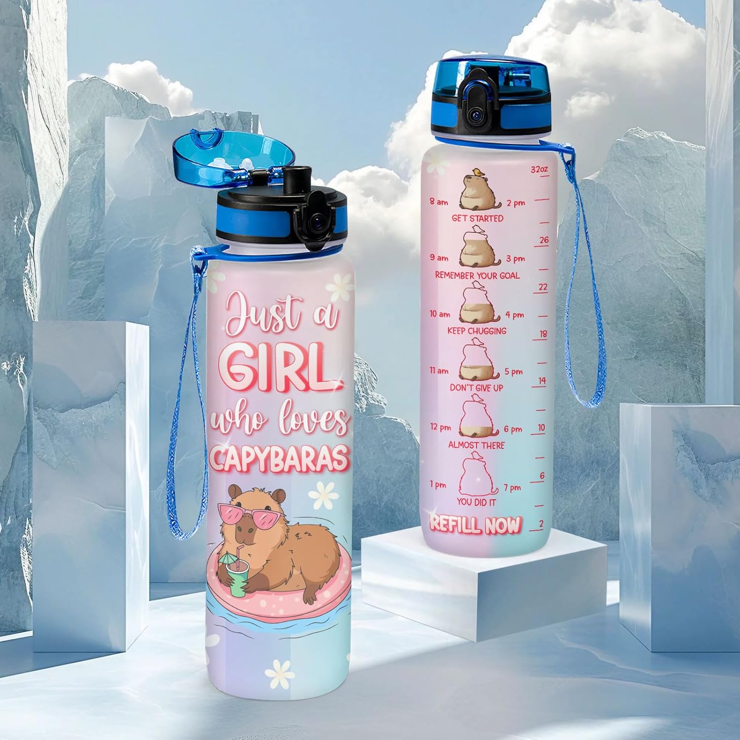 Kawaii Capybara Water Bottle 32oz – Just a Girl Who Loves Capybaras Cute Animal Bottle with Time Marker, Reusable Drink Bottle Gift for Teen Girls, Kawaii Lovers - Image 5