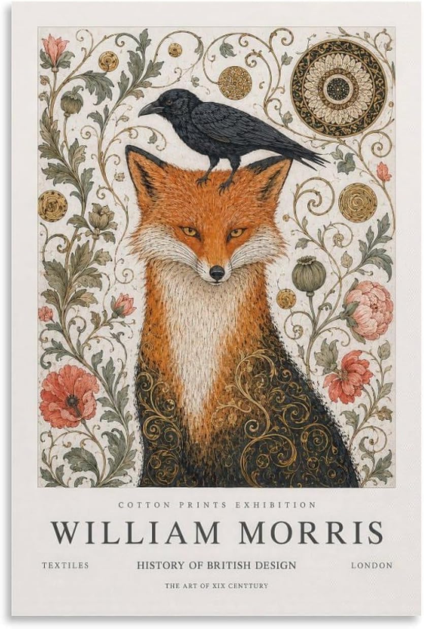 Orjdjz Wxkbl William Morris Poster Raven Fox Wall Art Vintage Canvas Prints William Morris Botanical Painting for Farmhouse Decor Picture 40x60cmx1 Frameless