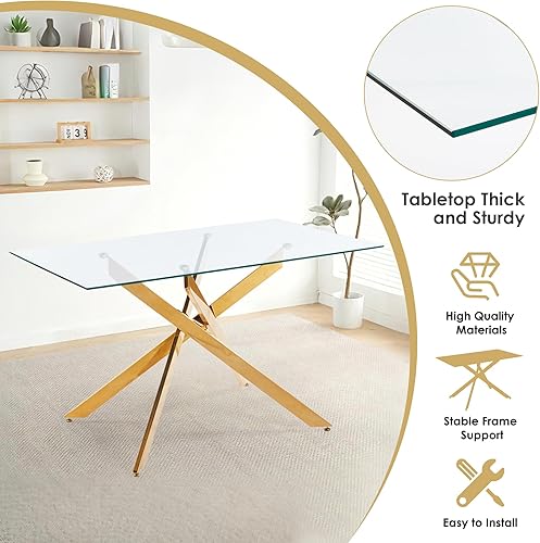 Miniatura 15 de Juego de mesa de comedor de 7 piezas para 6, mesa rectangular moderna de cristal con 6 sillas tapizadas de cuero, juegos de mesa y sillas de comedor