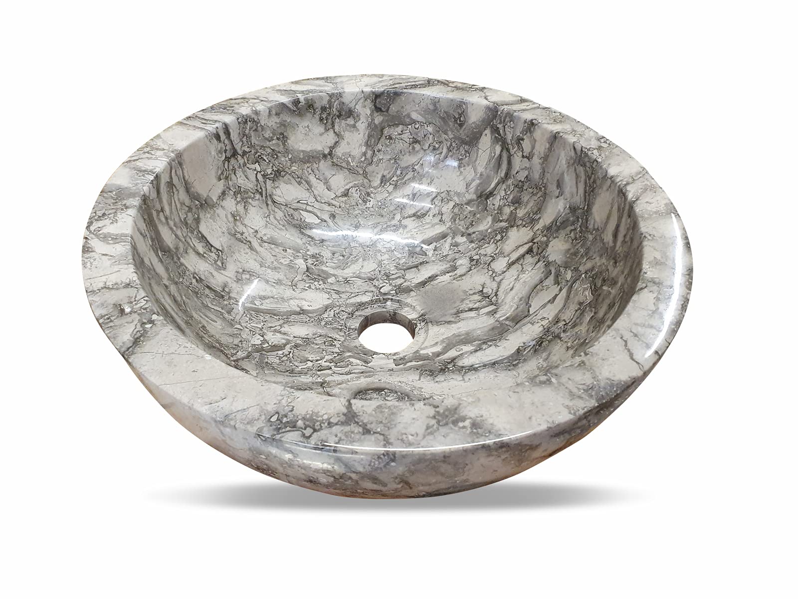 Kinaree Lavabo de piedra natural de mármol, accesorio para lavabo, en 2 tamaños, mármol claro y oscuro en degradado liso pulido (30 cm de diámetro)