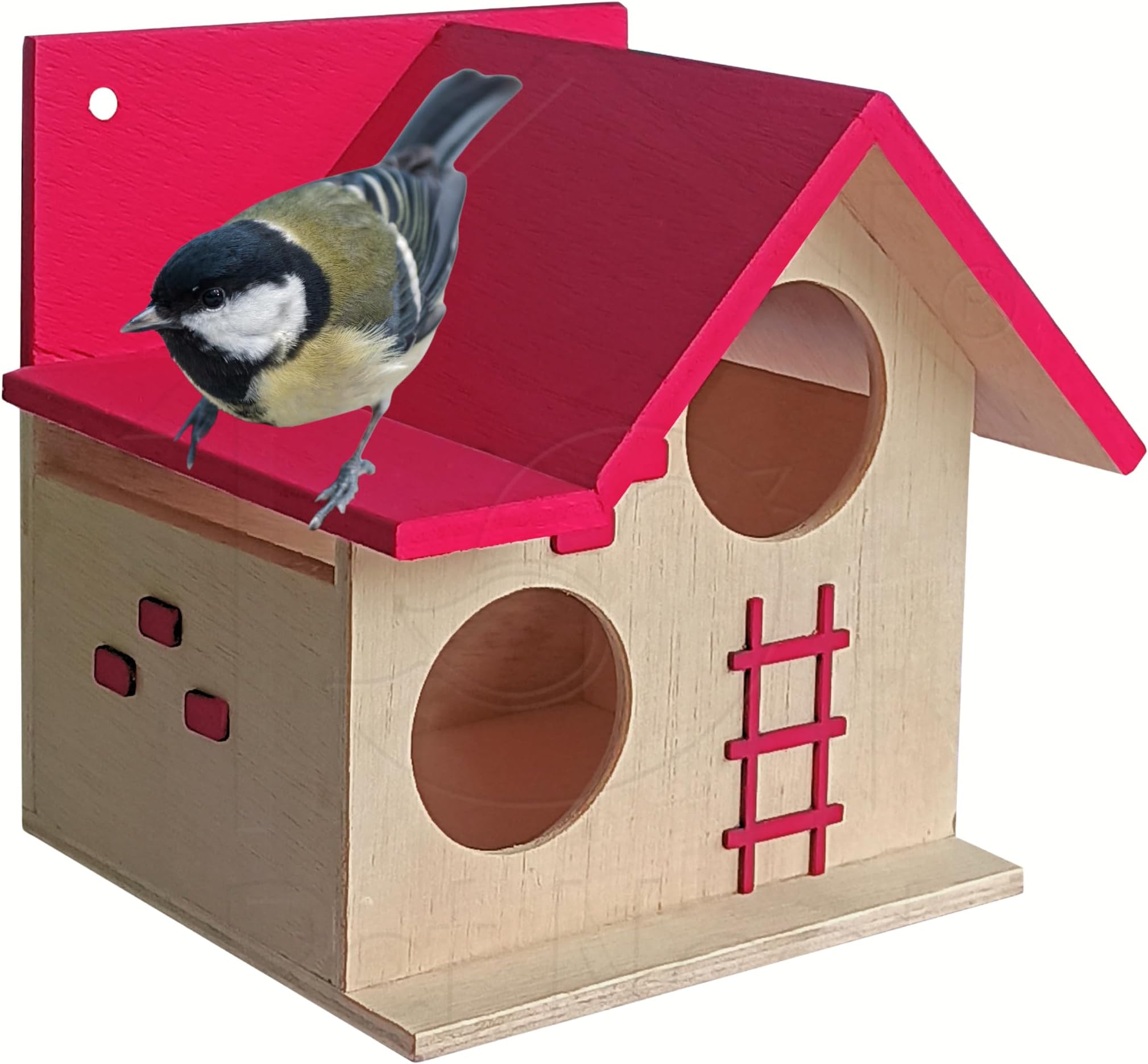 - PetNest Bird House for Balcony and Garden Hanging for Love Birds, Sparrow, Hummingbird, Kingfisher Birds Nest for Balcony Made with Russian Wood with Hanging and Wall Pink - DECO6