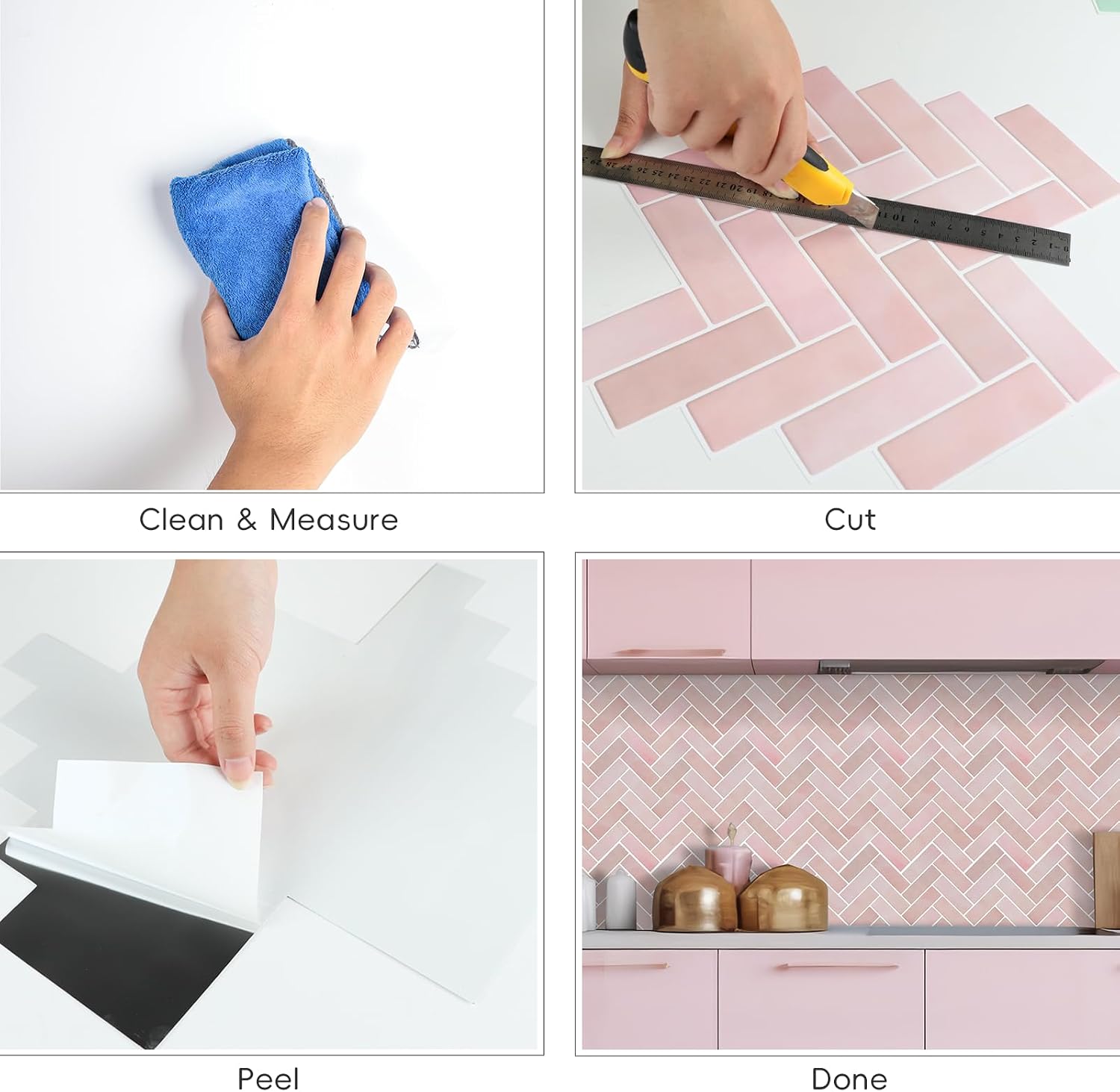 Dusty Pink Peel and Stick Backsplash,10 Sheets Herringbone Wall Tile