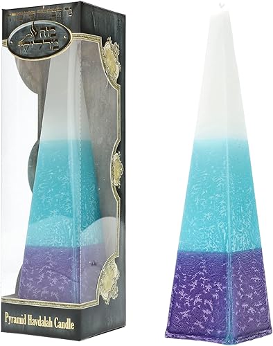 Shalhevet Light Pirámide Shapped, de pie, de larga duración, Birhgt, vela Havdalah, Kosher para Havdalah (agua, azul, morado, blanco)