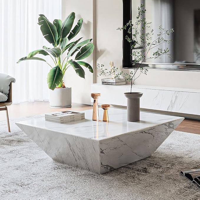 Amazon.com: POVISON Marble Coffee Tables for Living Room, 31" Square ...