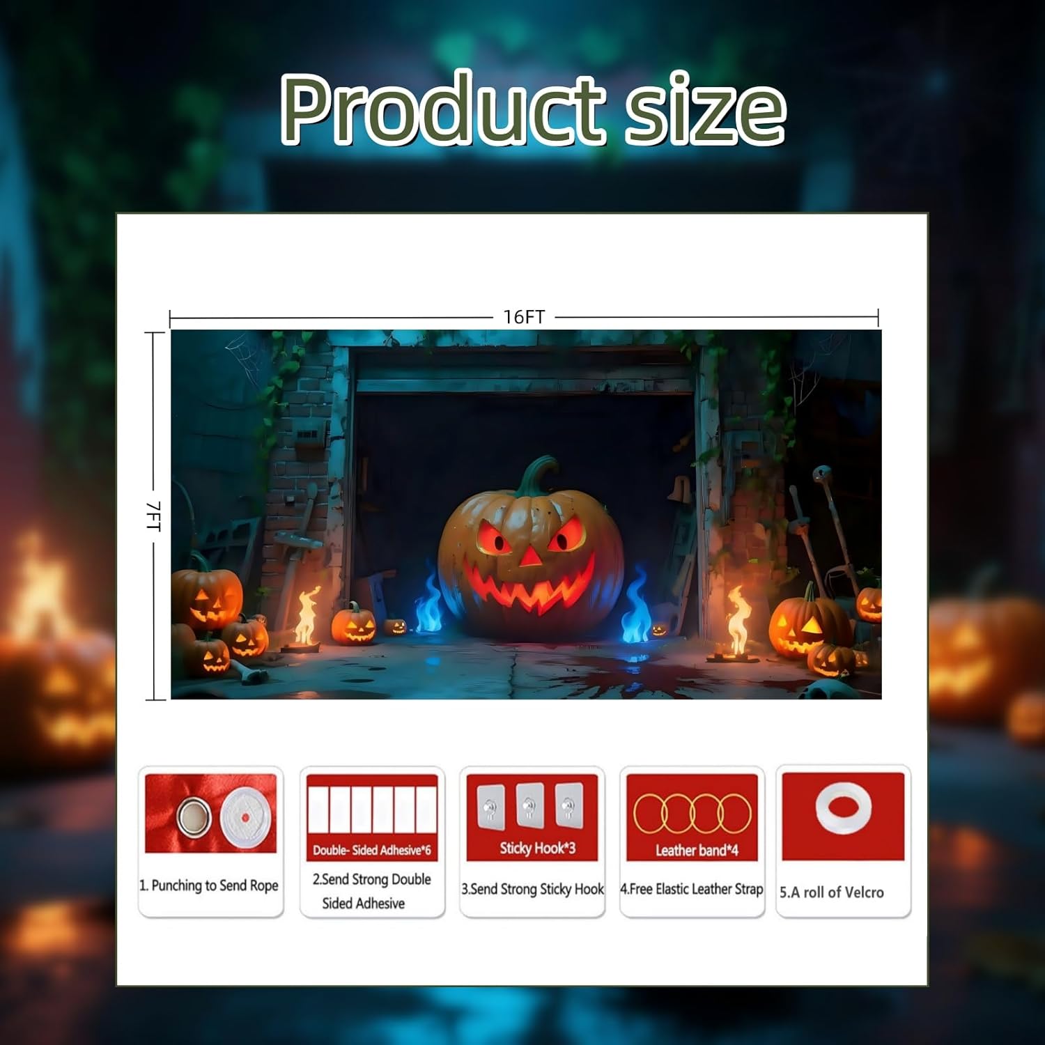 7 X 16 Ft Halloween Garage Door Cover, Large Hanging Pumpkin Backdrop Door Cover, Halloween Garage Wall Decorations, for Outdoor Parties & Photography Background