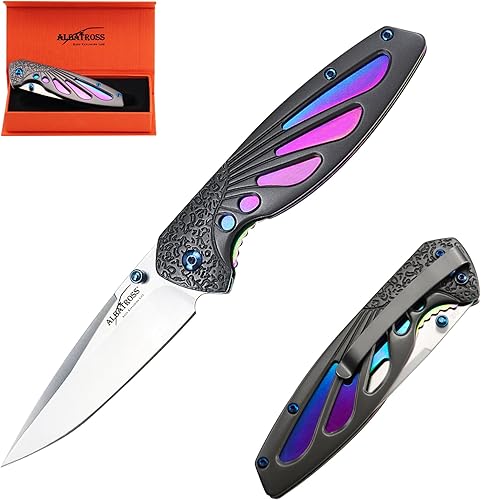 Miniatura 8 de ALBATROSS HGDK026 - Cuchillo de bolsillo plegable de acero de Damasco moderno y afilado con bloqueo de forro para uso diario, regaloscolecciones