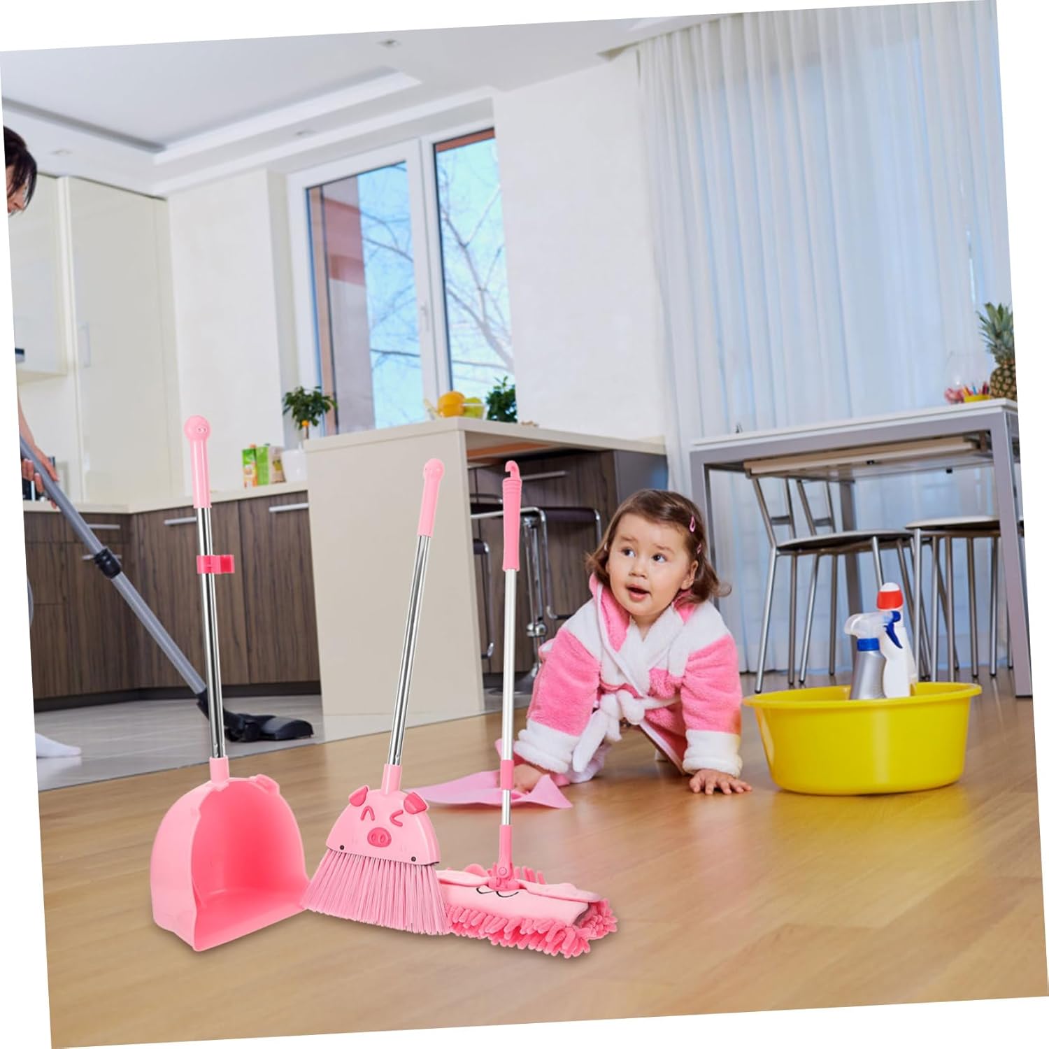 1set Boys and Girls Broom Dustpan Kit Adorable Boy Girl Cleaning Tools Mop and Broom for Learning and Development Cartoon Design