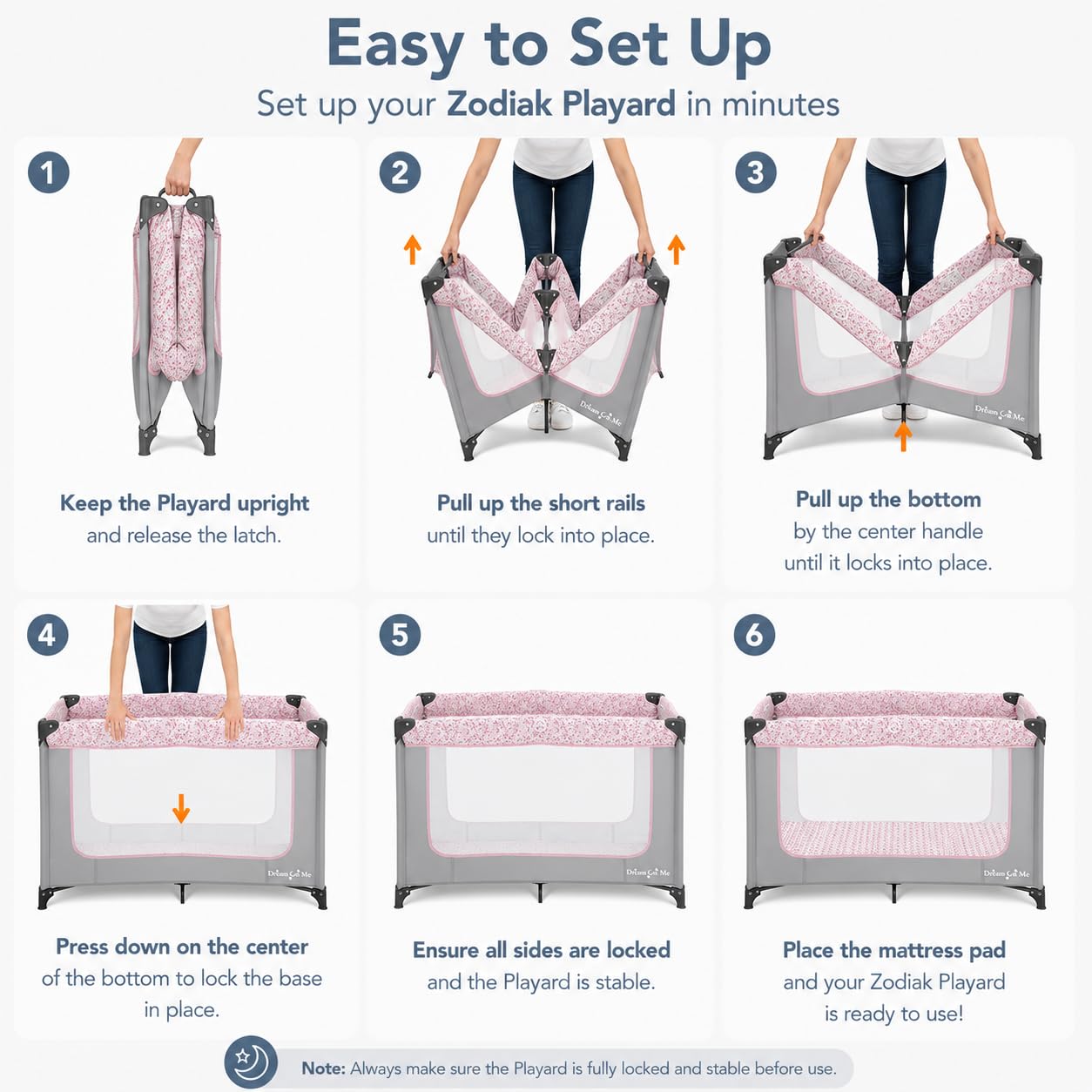 Dream On Me Zodiak Baby Playard, Breathable Mesh Sides, Soft Comfortable Mattress, Quick & Easy to Fold with Travel Carry Bag, Compact Space Saving Design - Grey & Pink