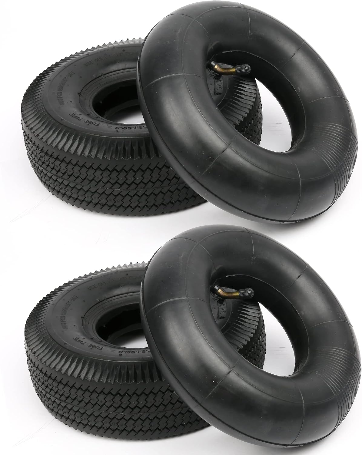LotFancy 4.10/3.50-4” Tire and Tube, 2Pcs 10" Pneumatic (Air Filled) Tire for Dolly, Lawn Mower, Garden Cart, Hand Truck, Utility Cart, Wheelbarrow, Wagon, Snow Blower, TR87 Bent Valve