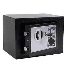 Yuanshikj Safe Box with Electronic Keypad, Small Hidden Steel Security Lock Box with Key, 0.23 Cubic Feet, 9.05" W x 6.69" D x 6.69" H, for Jewelry Gun Cash Use Storage money (BLACK)