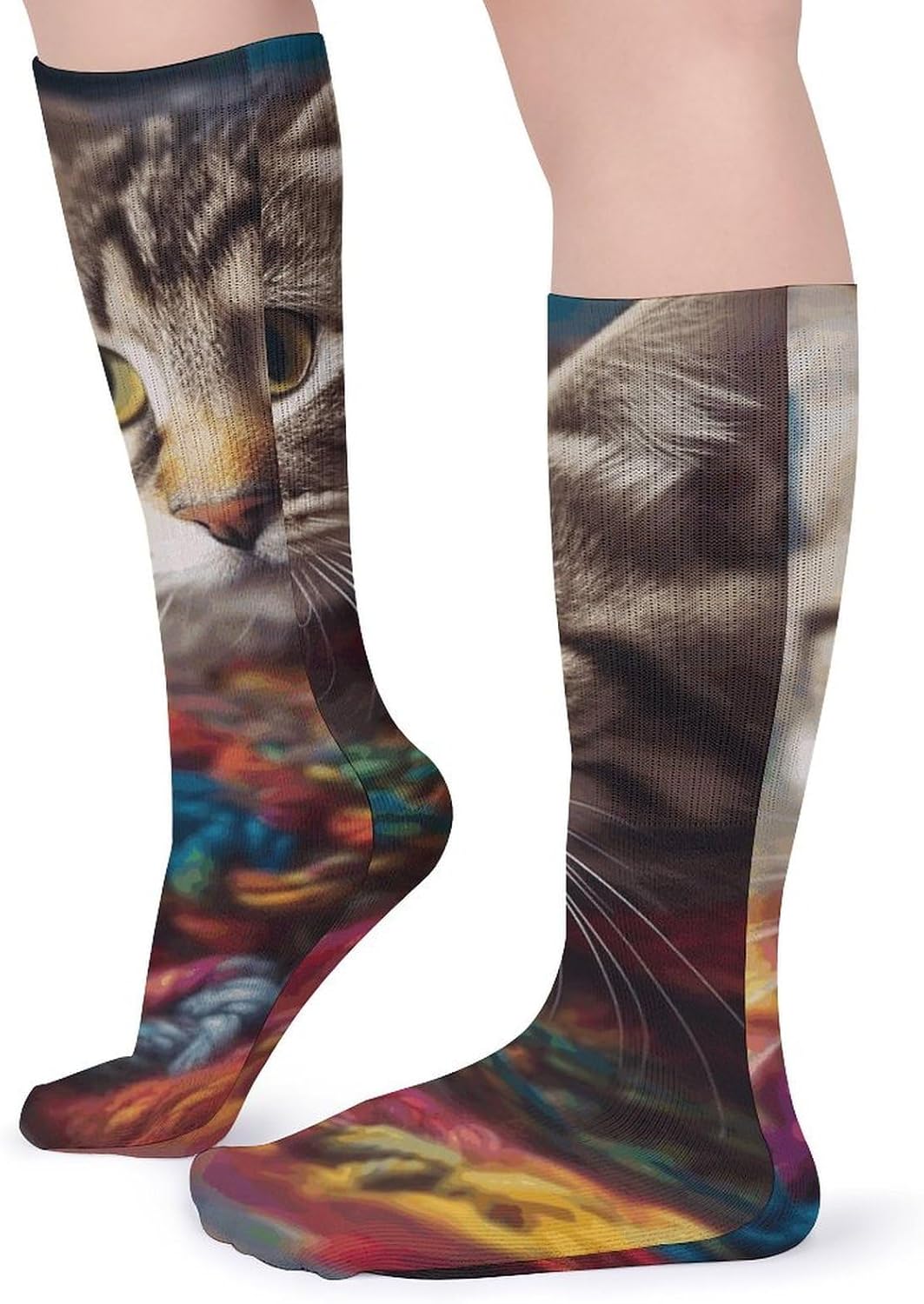 5 Pairs Knee High Socks Fenced in Cats Long Tube Boot Seamless Toe