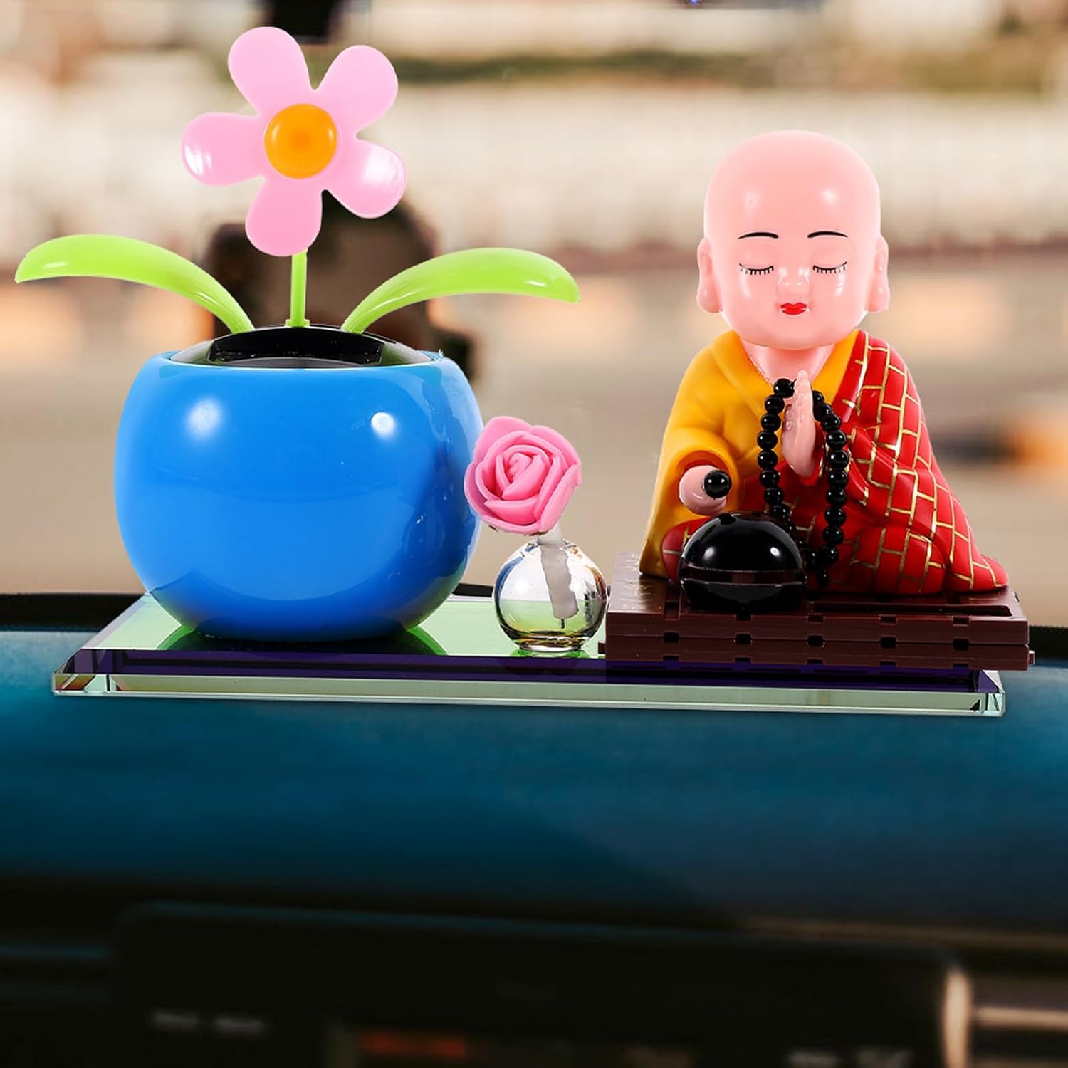 Xmas Dashboard Nodding Decoration Small Monk Figurine Solar Powered ABS image 3