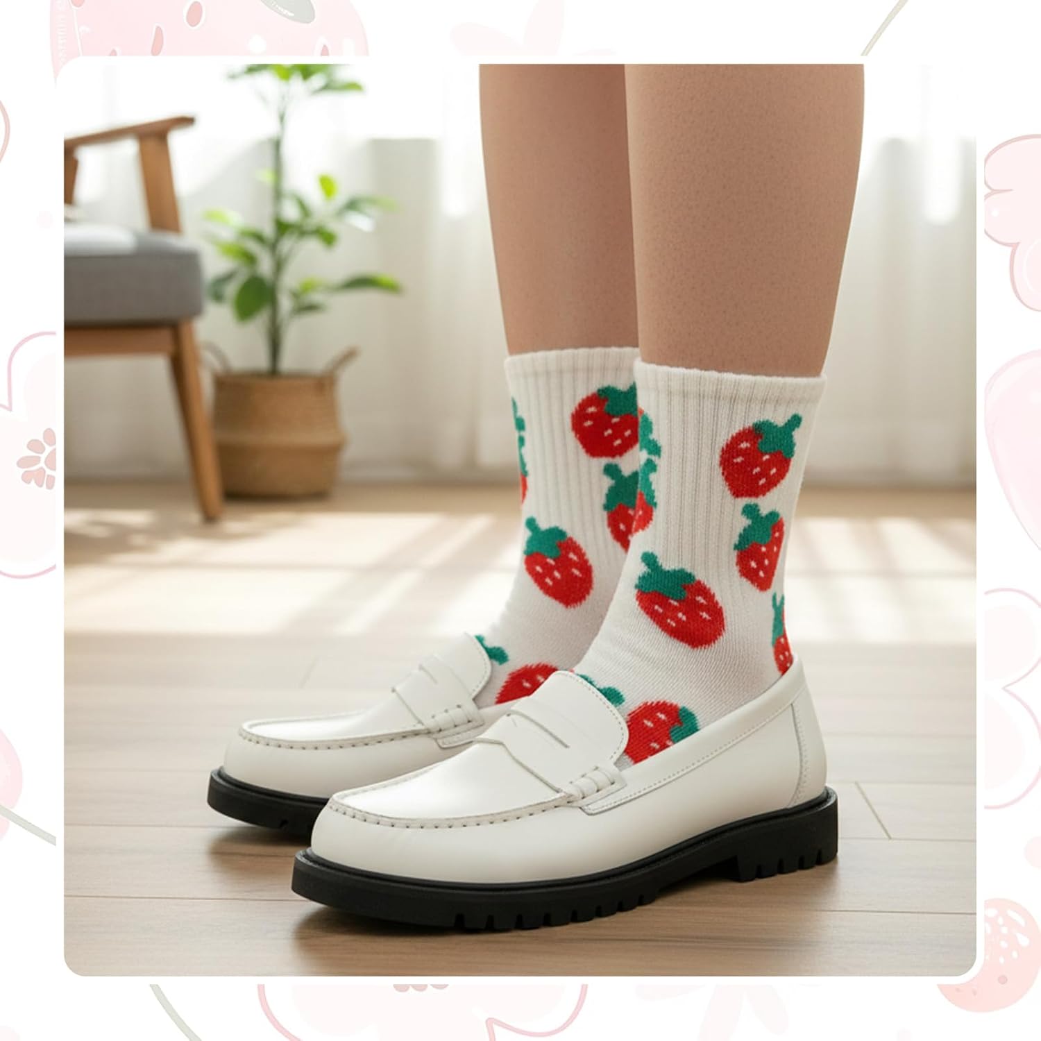 Tucnoeu 5 Pair Cute Heart Flower Frilly Ankle Women Socks, Casual Cotton Bear Heart Cherry Calf Novelty Socks