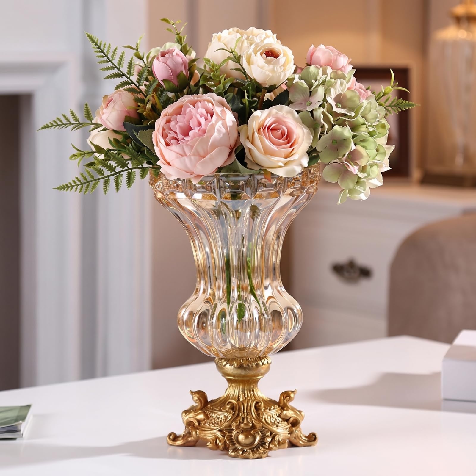 Vaso in Vetro con Base in Resina Elegante Vaso di Vetro con Base Decorativo Oggetto D'arredo per Interior Designer, Fioristi, Ingresso, style to 1