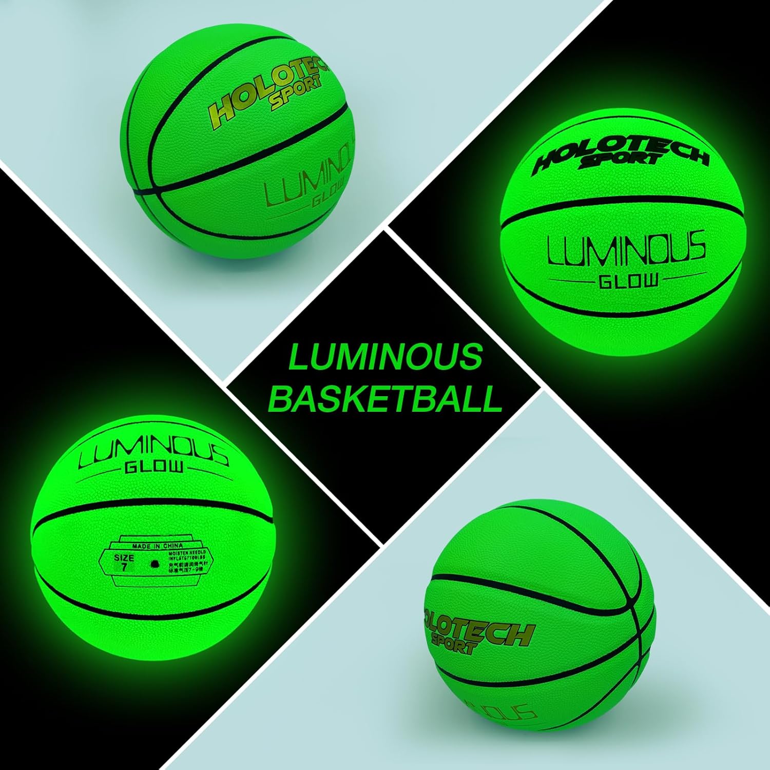 Basketball Glow in The Dark, Cool Glowing Luminous Leather Basketball Indoor Outdoor Size 7/6/5 for Men, Women, Teenager (with Pump)