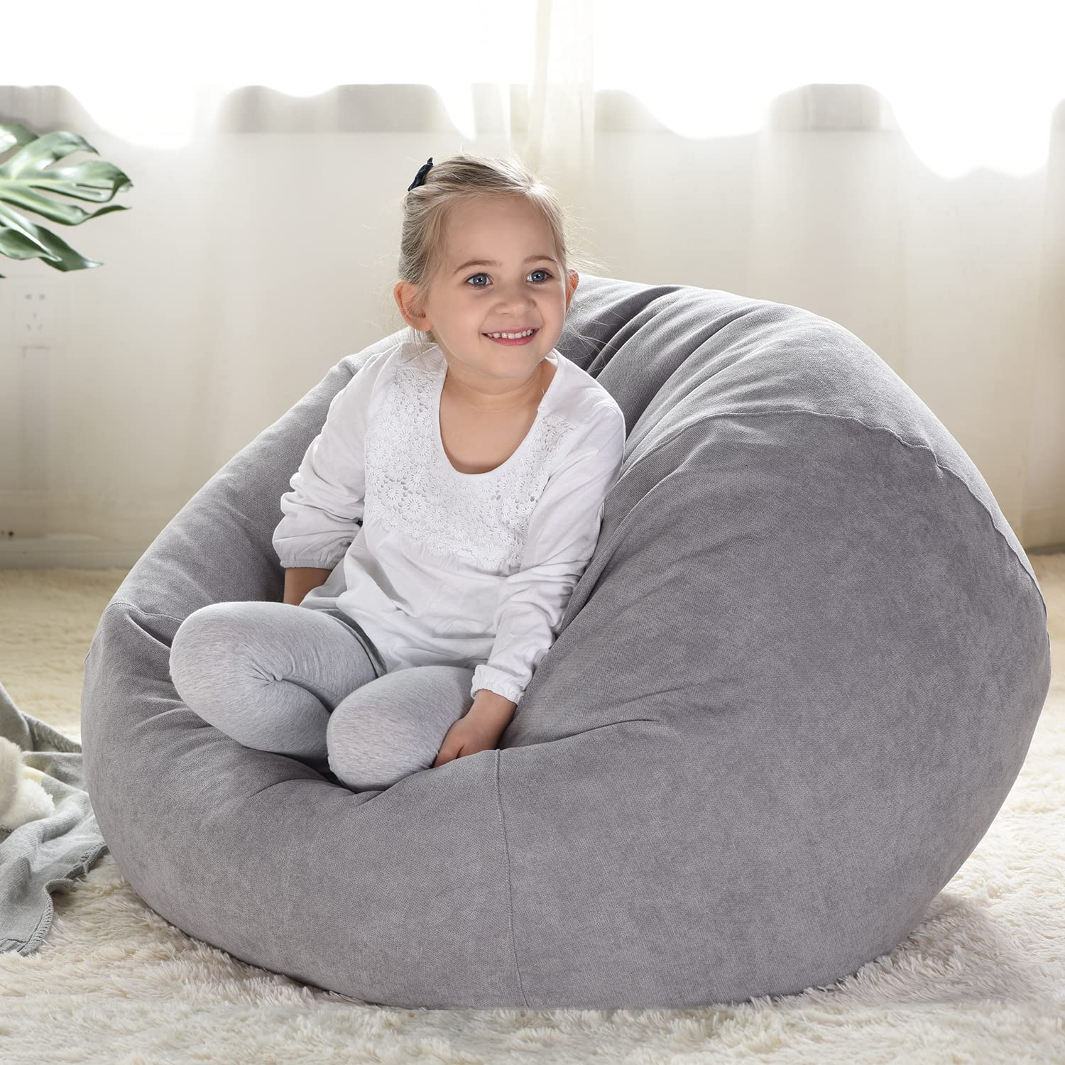 YuppieLife Stuffed Animals Bean Bag Chair Cover Candy-Colored Bean Bag/Extra Large Stuff 'n Sit Organization/Toy Storage Bag/Kids Toys Organizer（38'',Grey）