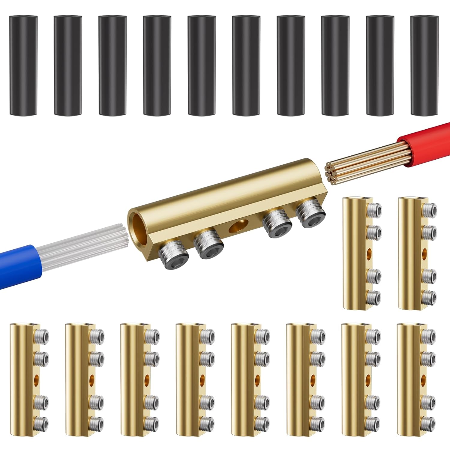 GKG 10PCS 10-6 AWG 10 8 6 Gauge Wire Connector Nut Kit - 80A Wire Splicing Quick Wiring Connection Terminals with Heat Shrink Butt, Waterproof Crimpless Brass Connector for Automotive Marine Solar