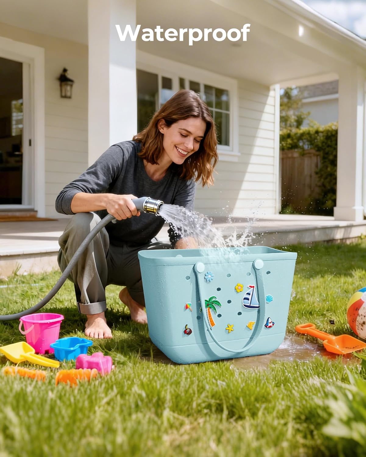 BAGSMART Large Beach Bag for Women with Cooler, Rubber Tote Bag with Charms, Waterproof Vacation Essentials for Swim Pool - Image 2