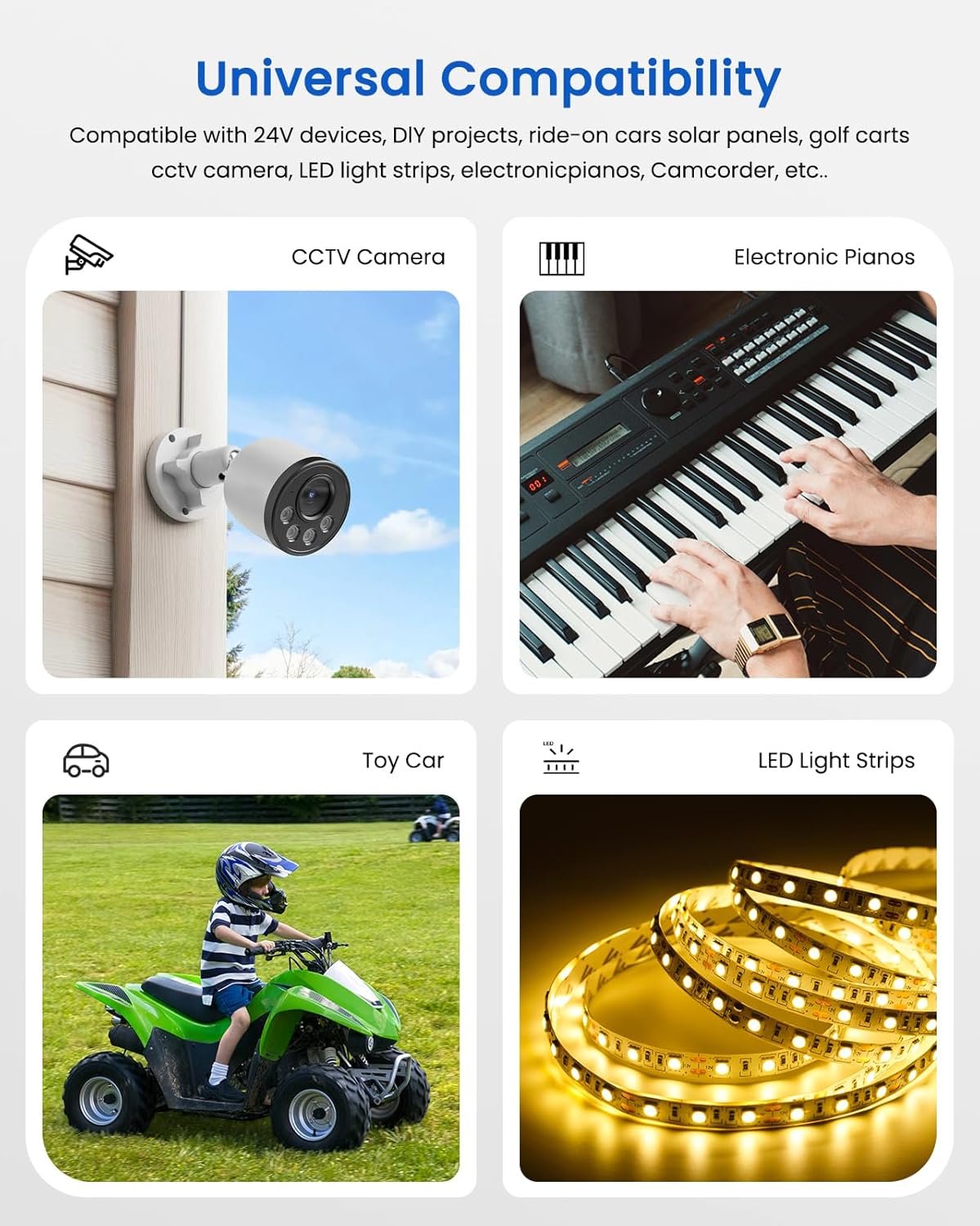 24V 10Ah Lithium Battery, 24V Rechargeable Li-ion Battery with 25.2V 2A Charger, Bare Leads Wire, Cable Connector for Kids Ride On Cars, DIY Project, RC Car, Solar Panels, LED Light Strip, CCTV Camera - Image 6