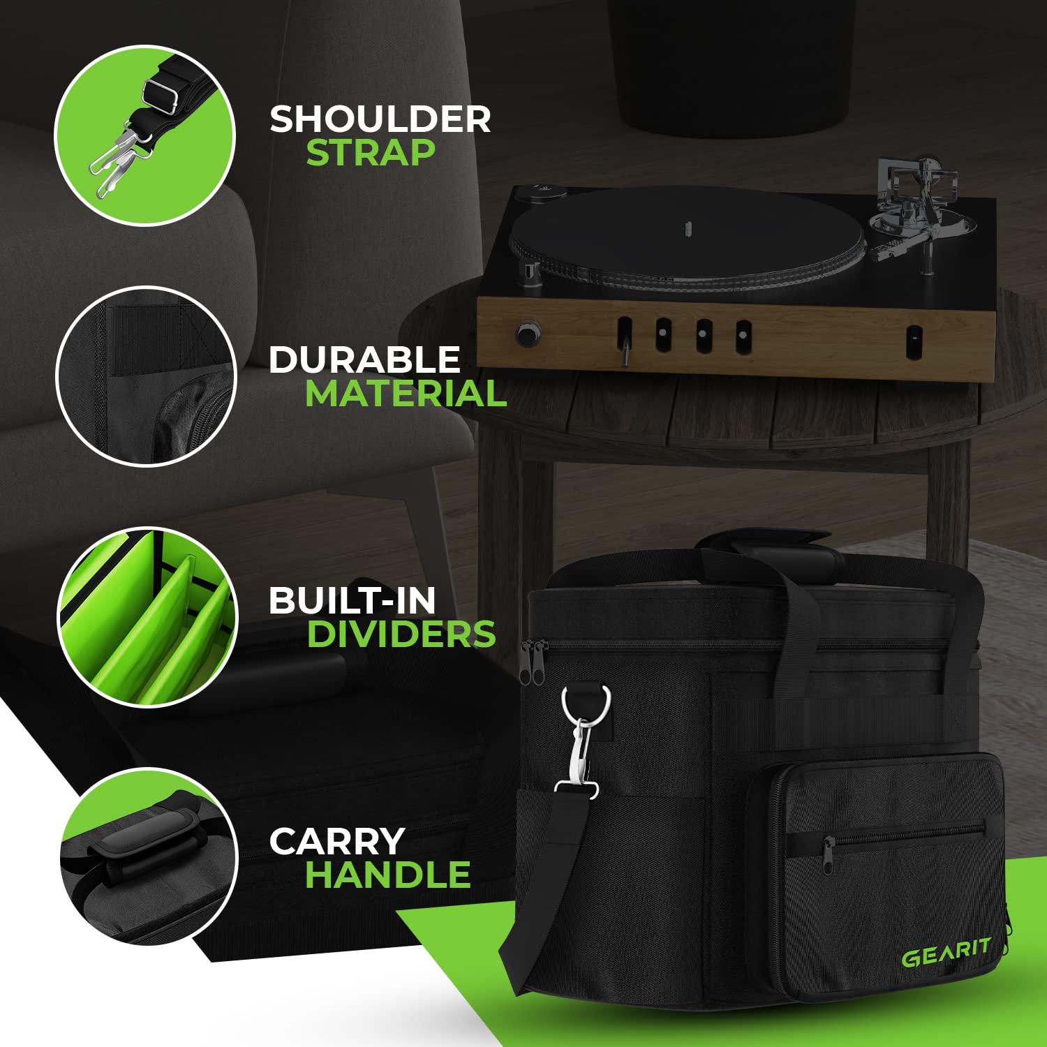 GearIT Borsa per il trasporto di dischi in vinile per album LP da 7", 10", 12", custodia a 60 capacità (record non inclusi)